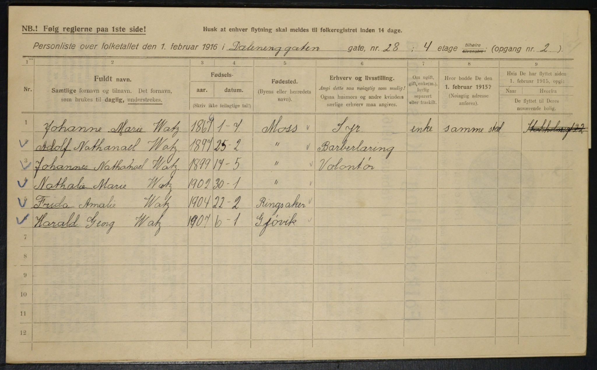 OBA, Municipal Census 1916 for Kristiania, 1916, p. 17707