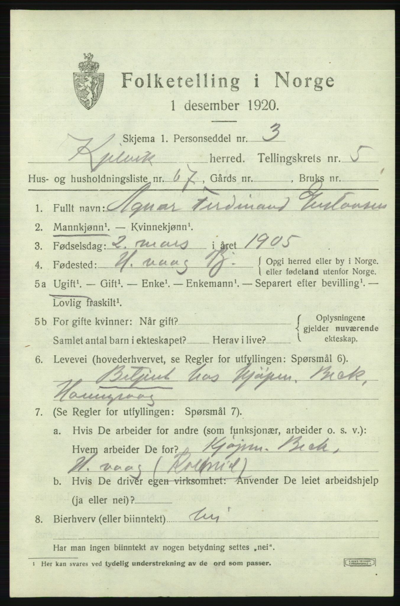 SATØ, 1920 census for Kjelvik, 1920, p. 3111