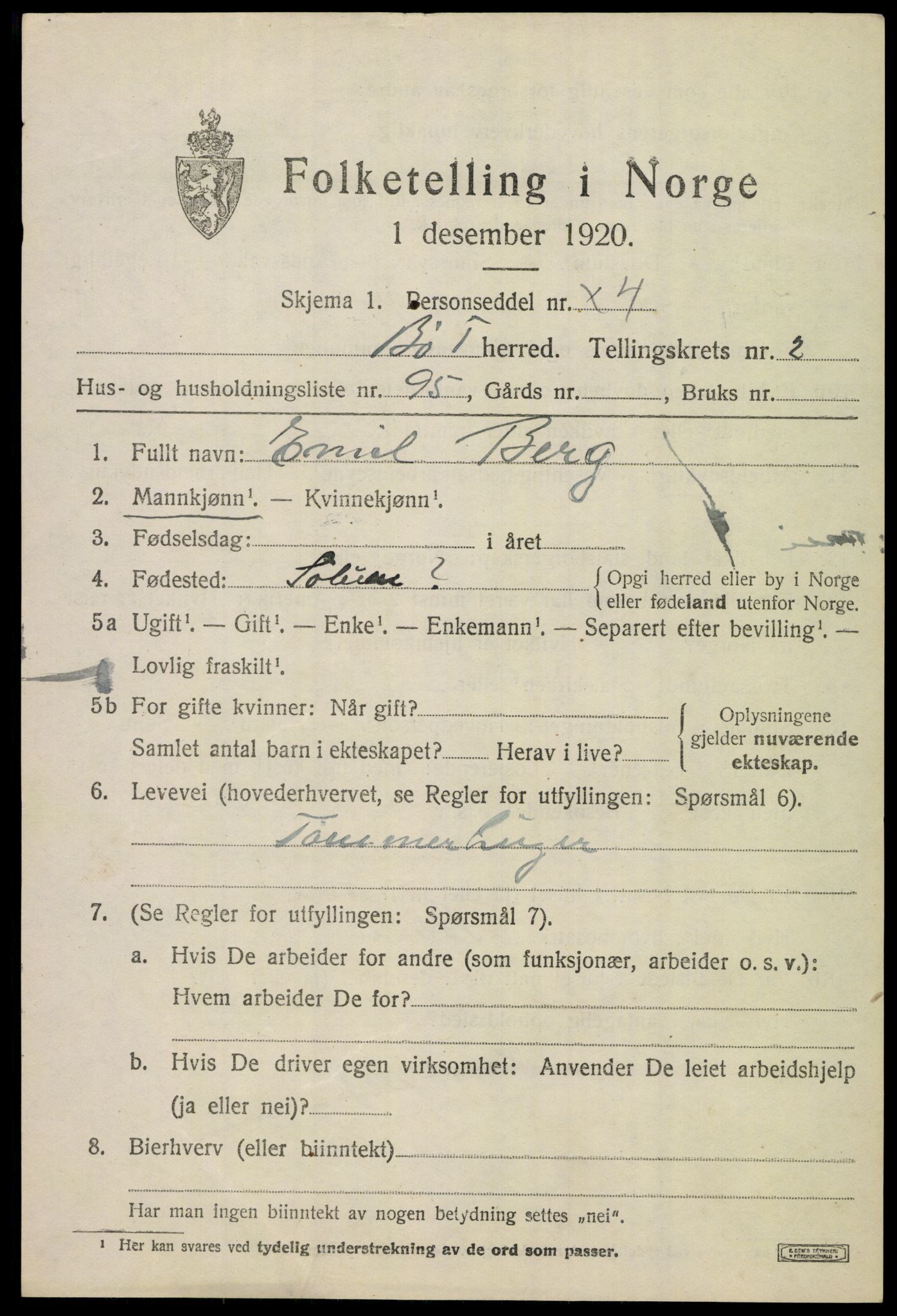 SAKO, 1920 census for Bø (Telemark), 1920, p. 2658