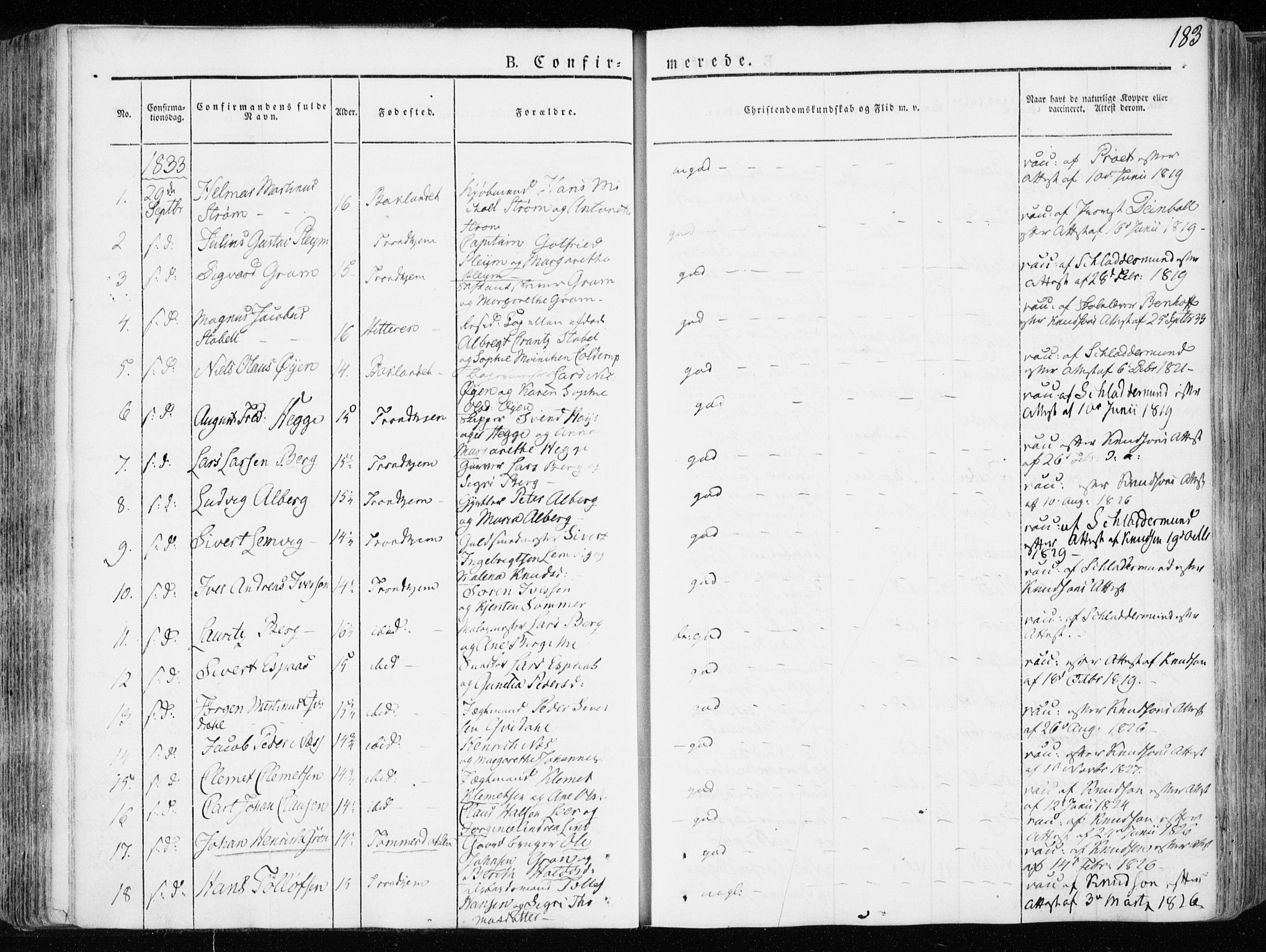 Ministerialprotokoller, klokkerbøker og fødselsregistre - Sør-Trøndelag, AV/SAT-A-1456/601/L0047: Parish register (official) no. 601A15, 1831-1839, p. 183