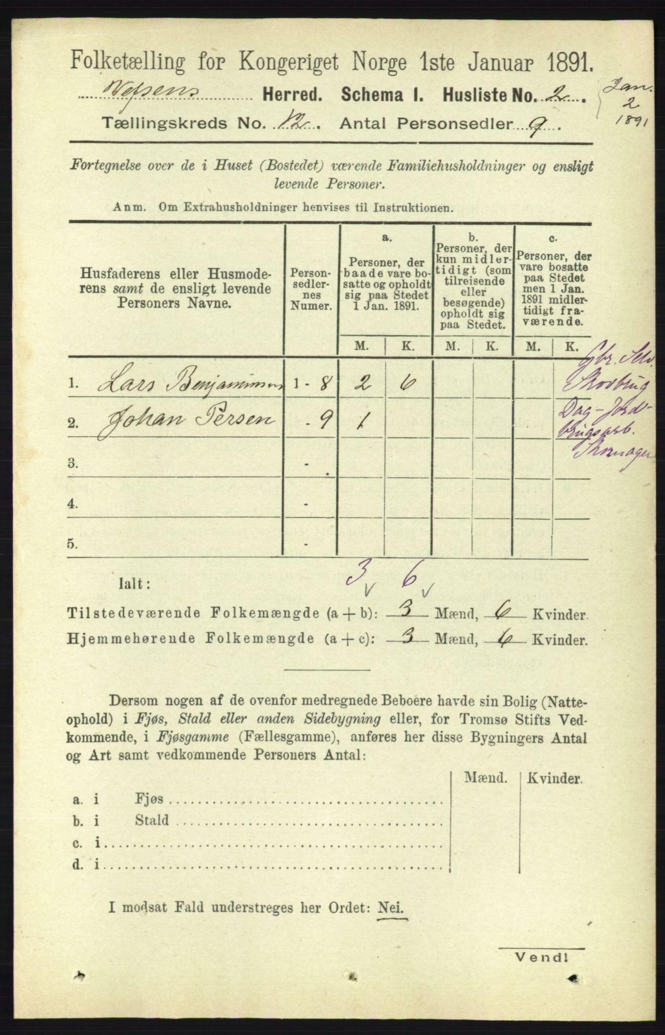 RA, 1891 census for 1824 Vefsn, 1891, p. 6057