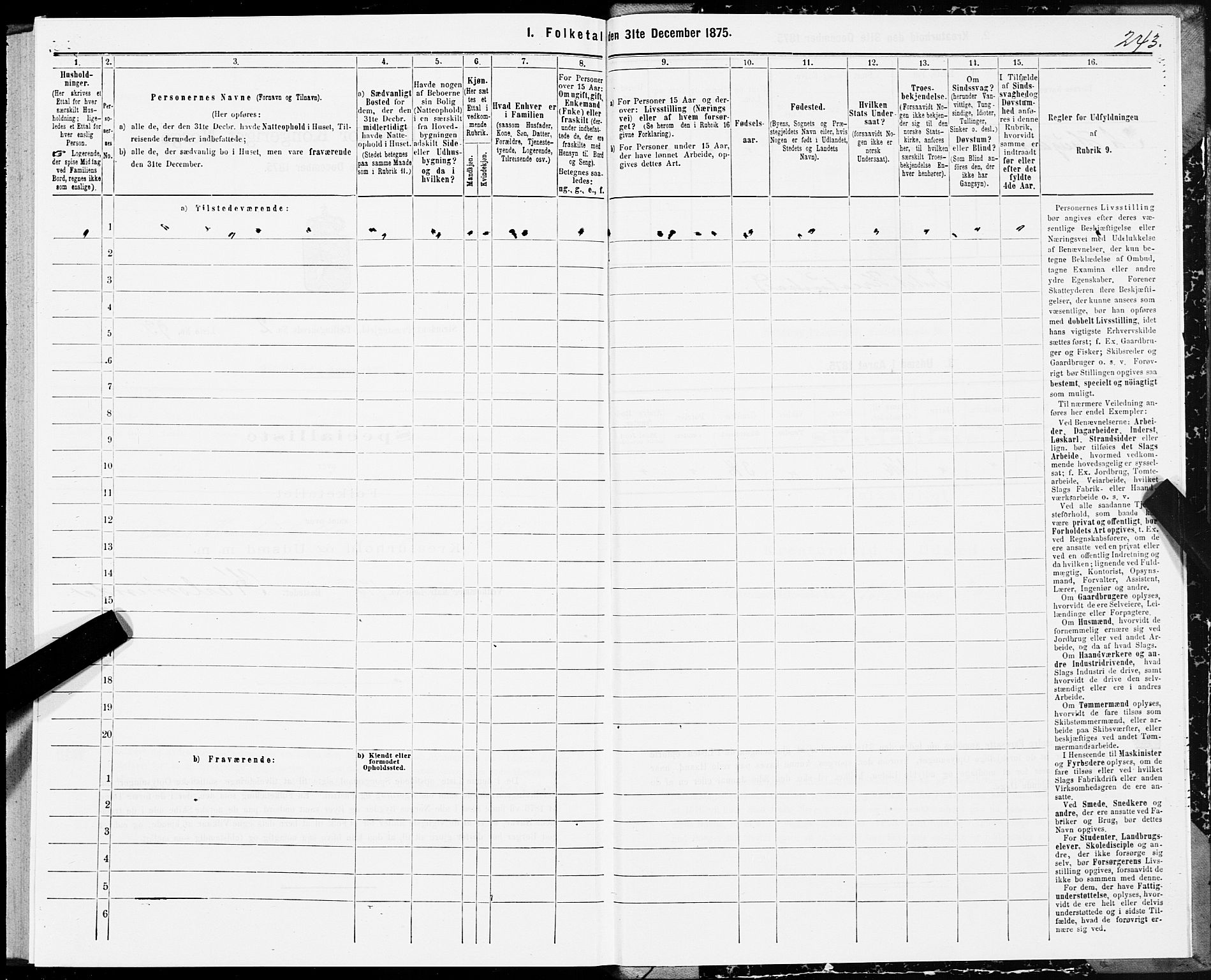 SAT, 1875 census for 1660P Strinda, 1875, p. 1243