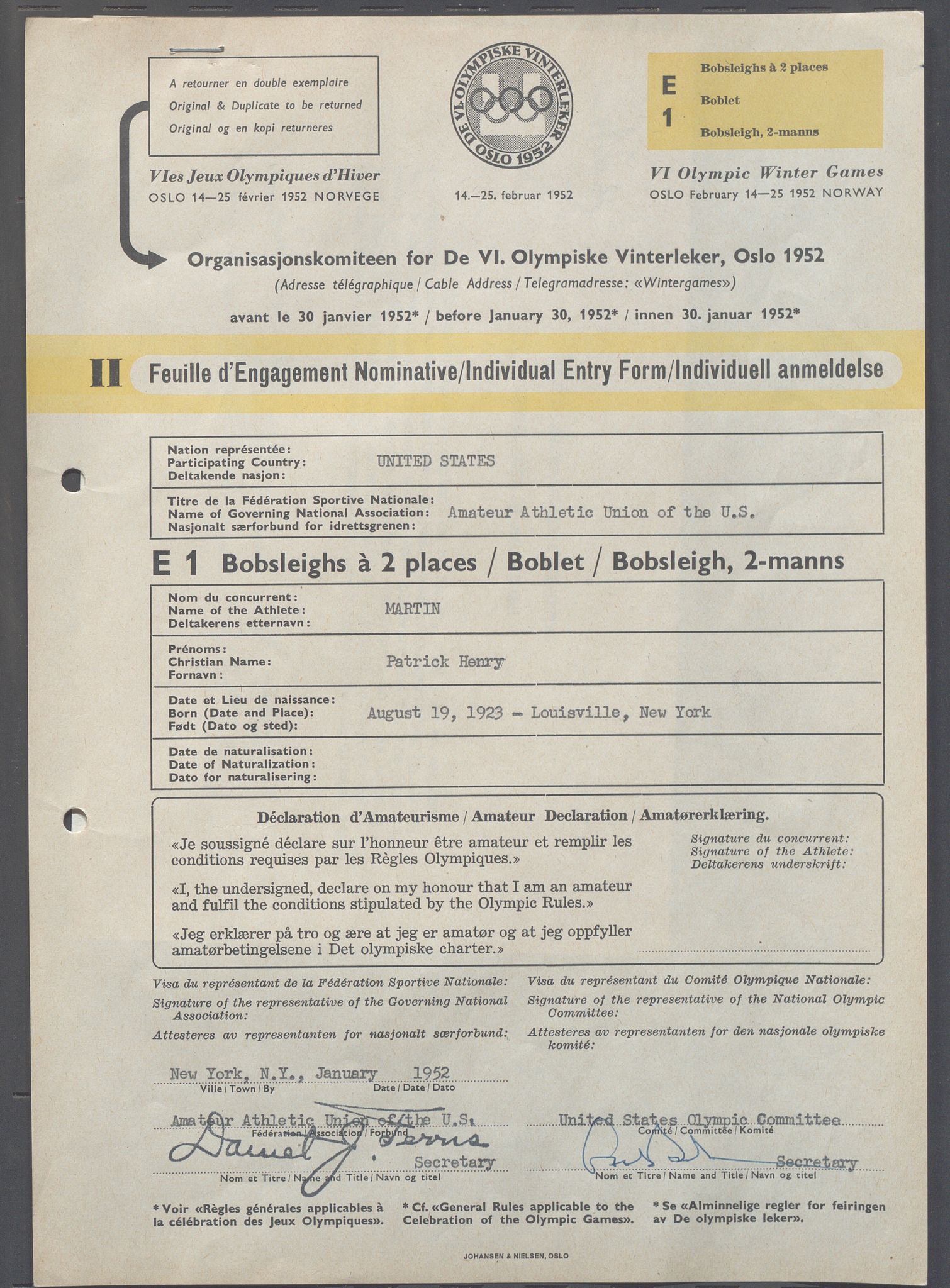 Organisasjonskomiteen for de VI. olympiske vinterleker, OBA/A-20130/H/Ha, 1951-1952, p. 1396