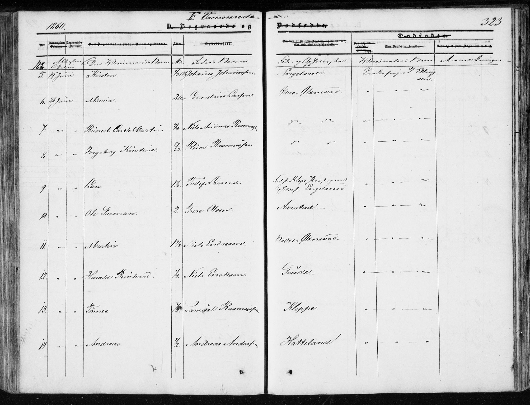 Klepp sokneprestkontor, SAST/A-101803/001/3/30BA/L0005: Parish register (official) no. A 5, 1853-1870, p. 323