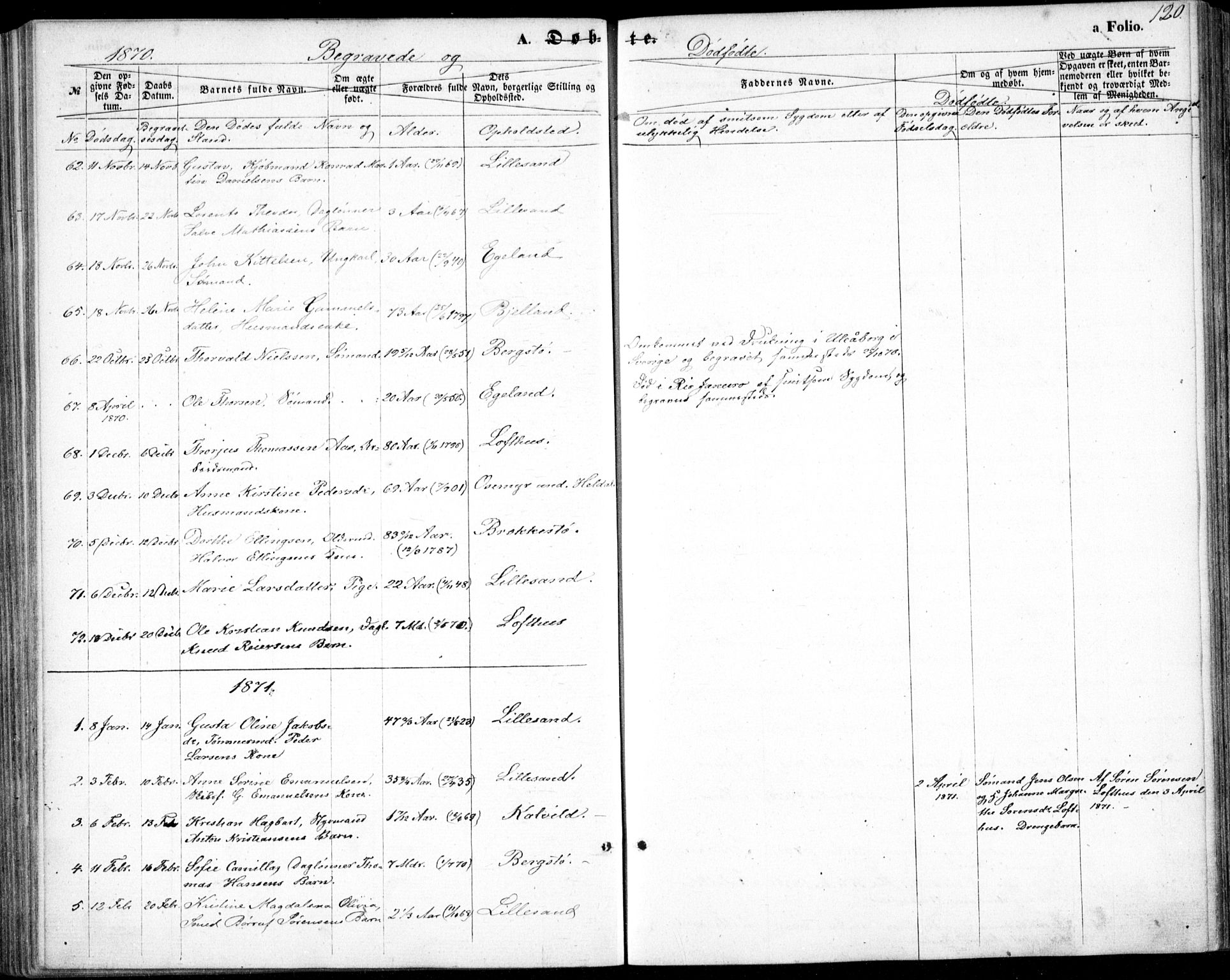 Vestre Moland sokneprestkontor, AV/SAK-1111-0046/F/Fb/Fbb/L0004: Parish register (copy) no. B 4, 1861-1872, p. 120