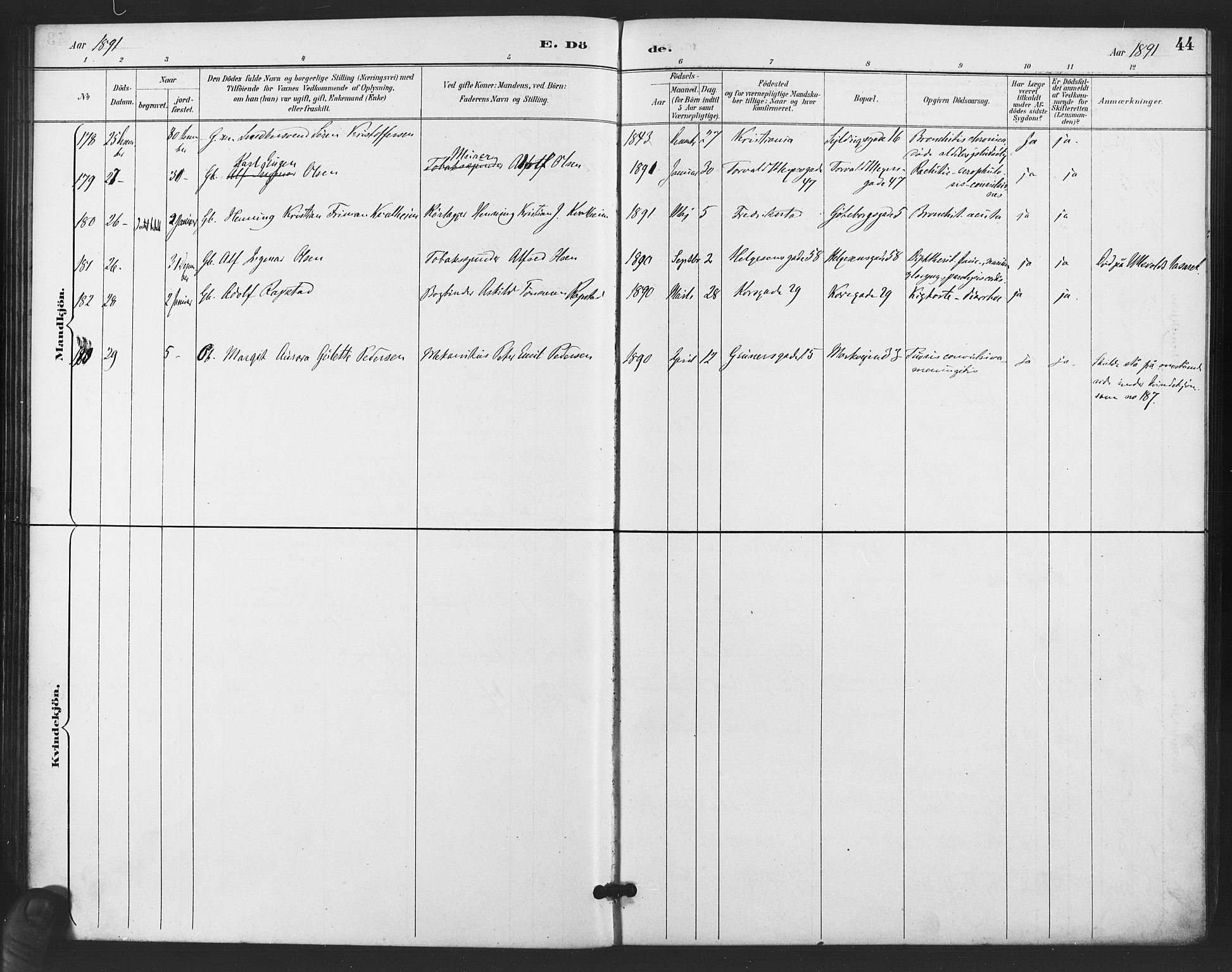 Paulus prestekontor Kirkebøker, AV/SAO-A-10871/F/Fa/L0011: Parish register (official) no. 11, 1889-1897, p. 44