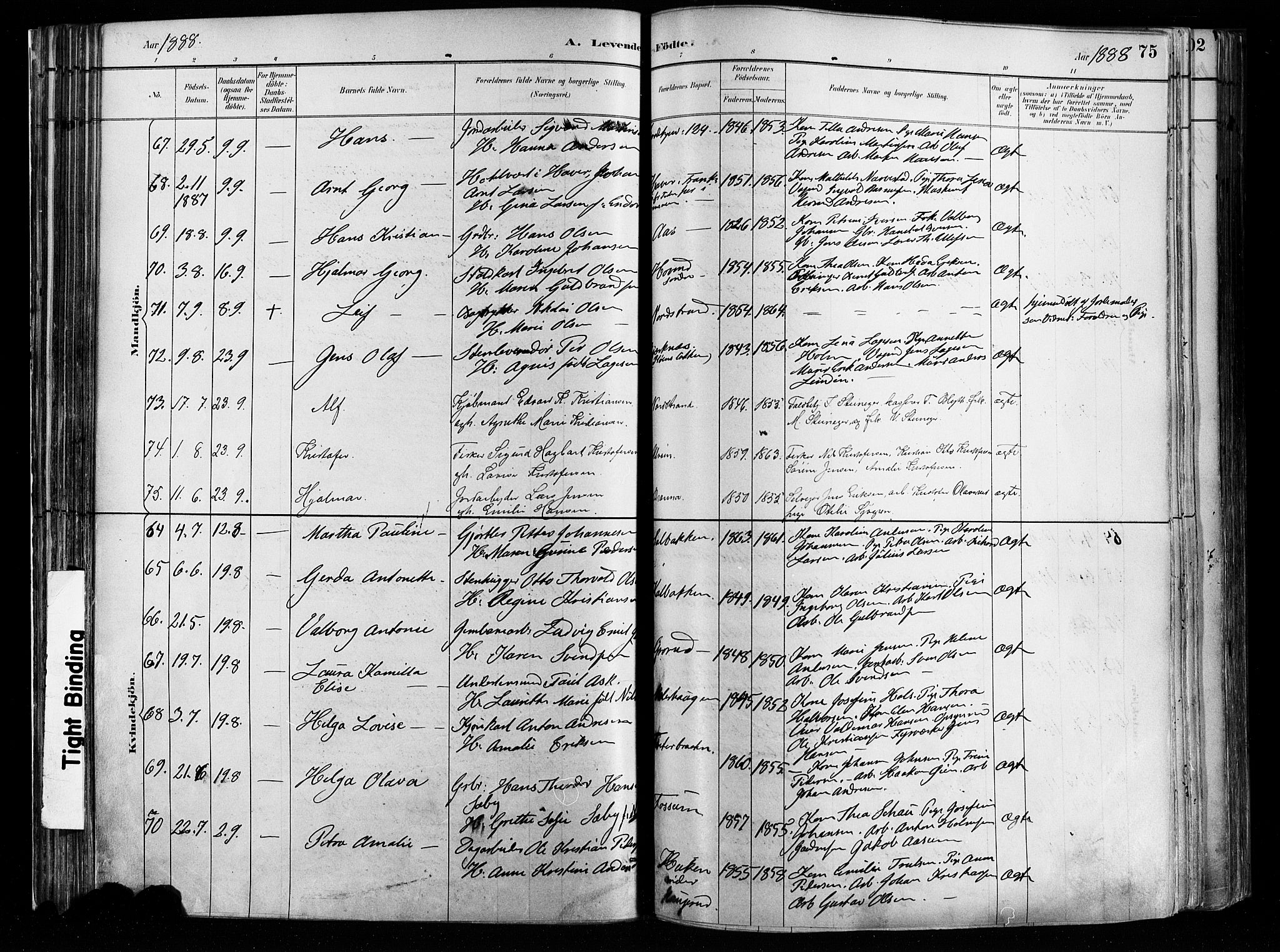 Østre Aker prestekontor Kirkebøker, AV/SAO-A-10840/F/Fa/L0008: Parish register (official) no. I 8, 1883-1894, p. 75