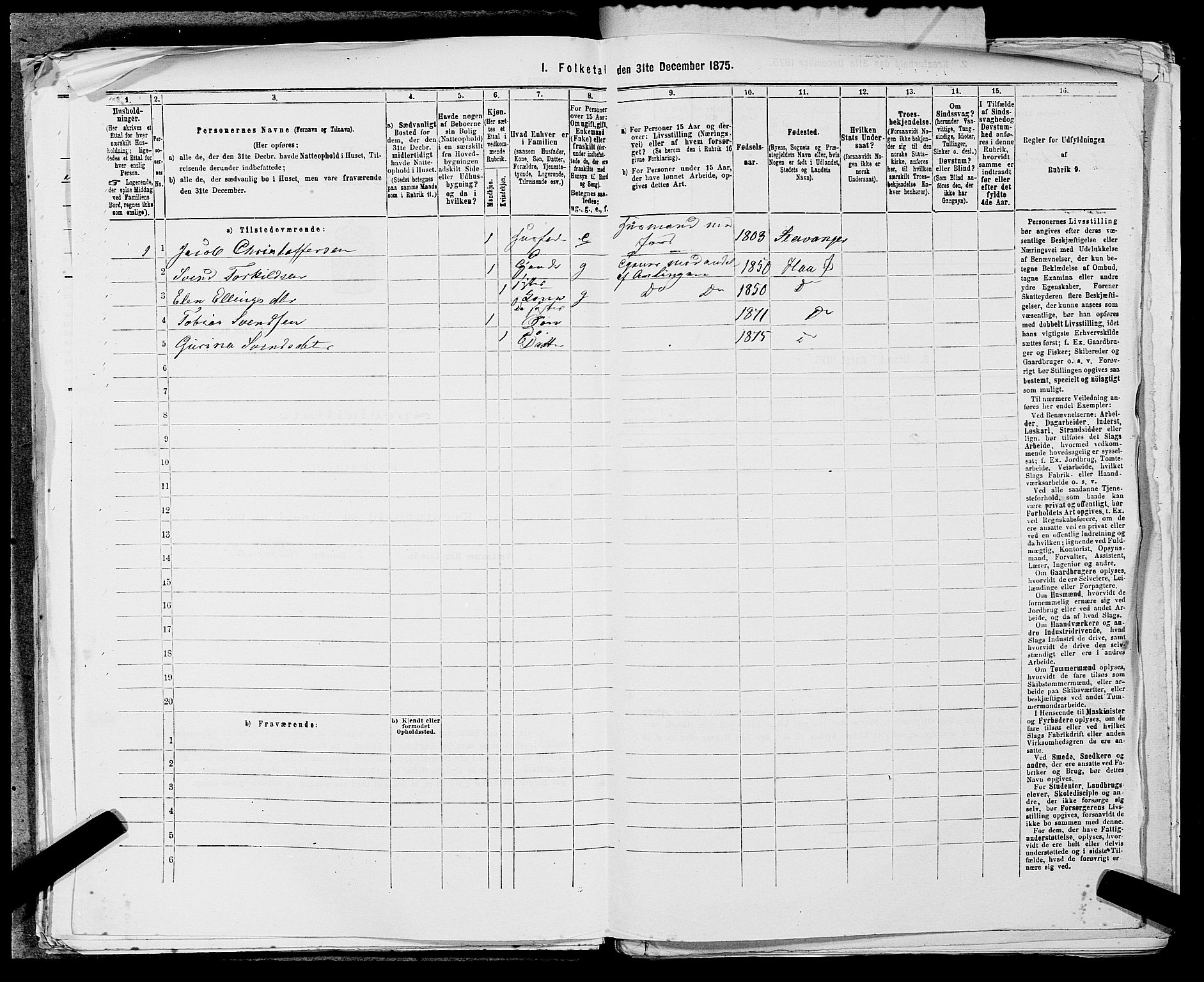 SAST, 1875 census for 1119P Hå, 1875, p. 239