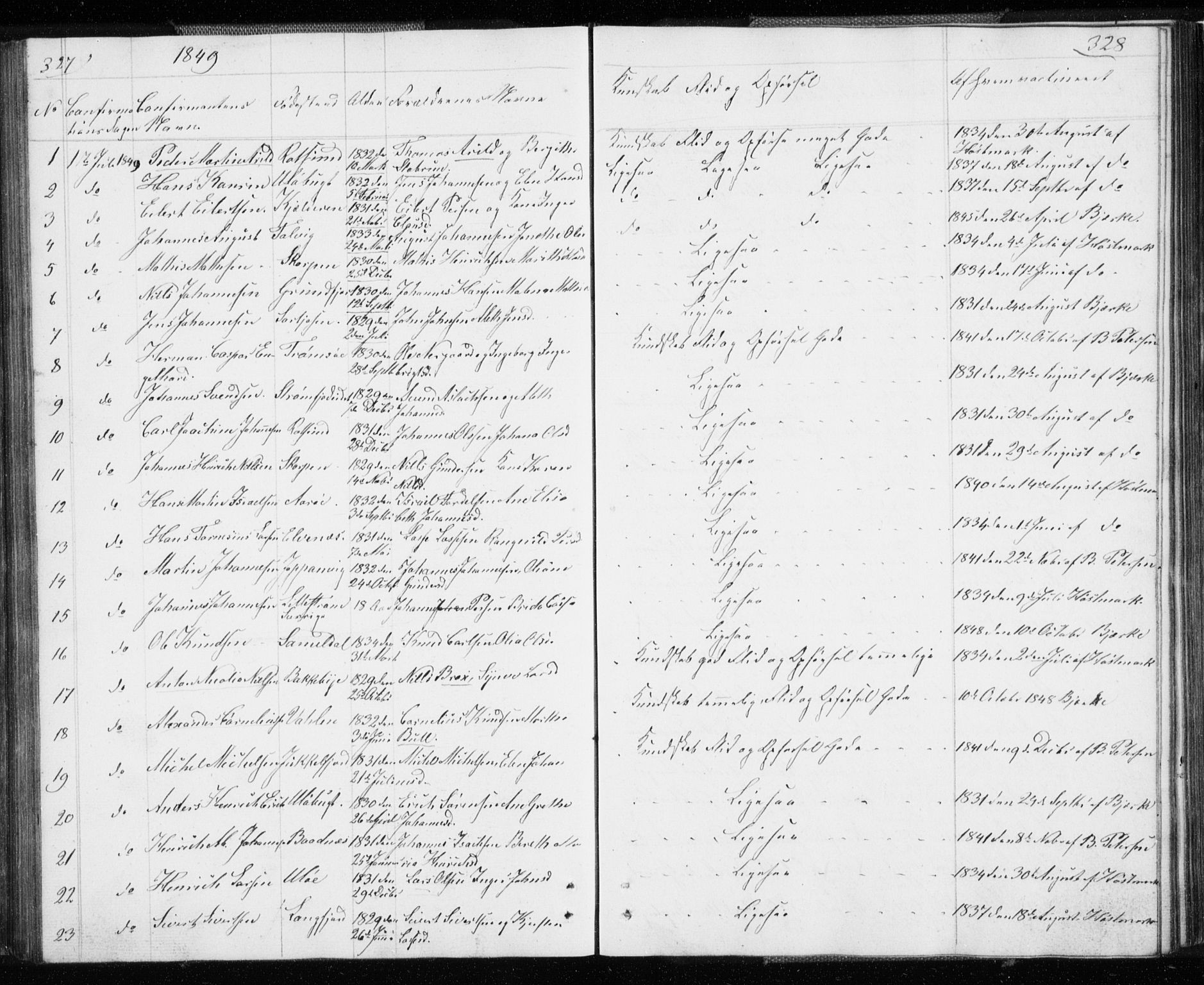 Skjervøy sokneprestkontor, SATØ/S-1300/H/Ha/Hab/L0003klokker: Parish register (copy) no. 3, 1849-1861, p. 327-328