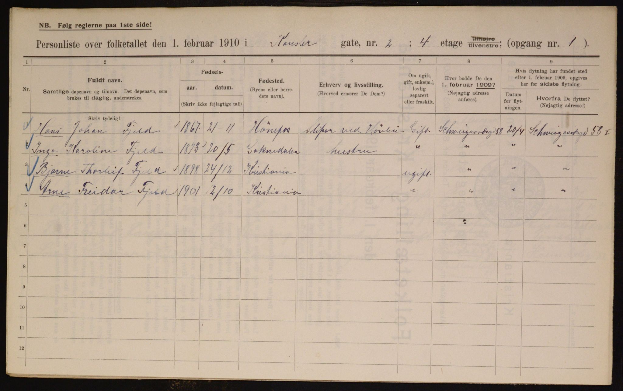 OBA, Municipal Census 1910 for Kristiania, 1910, p. 46638