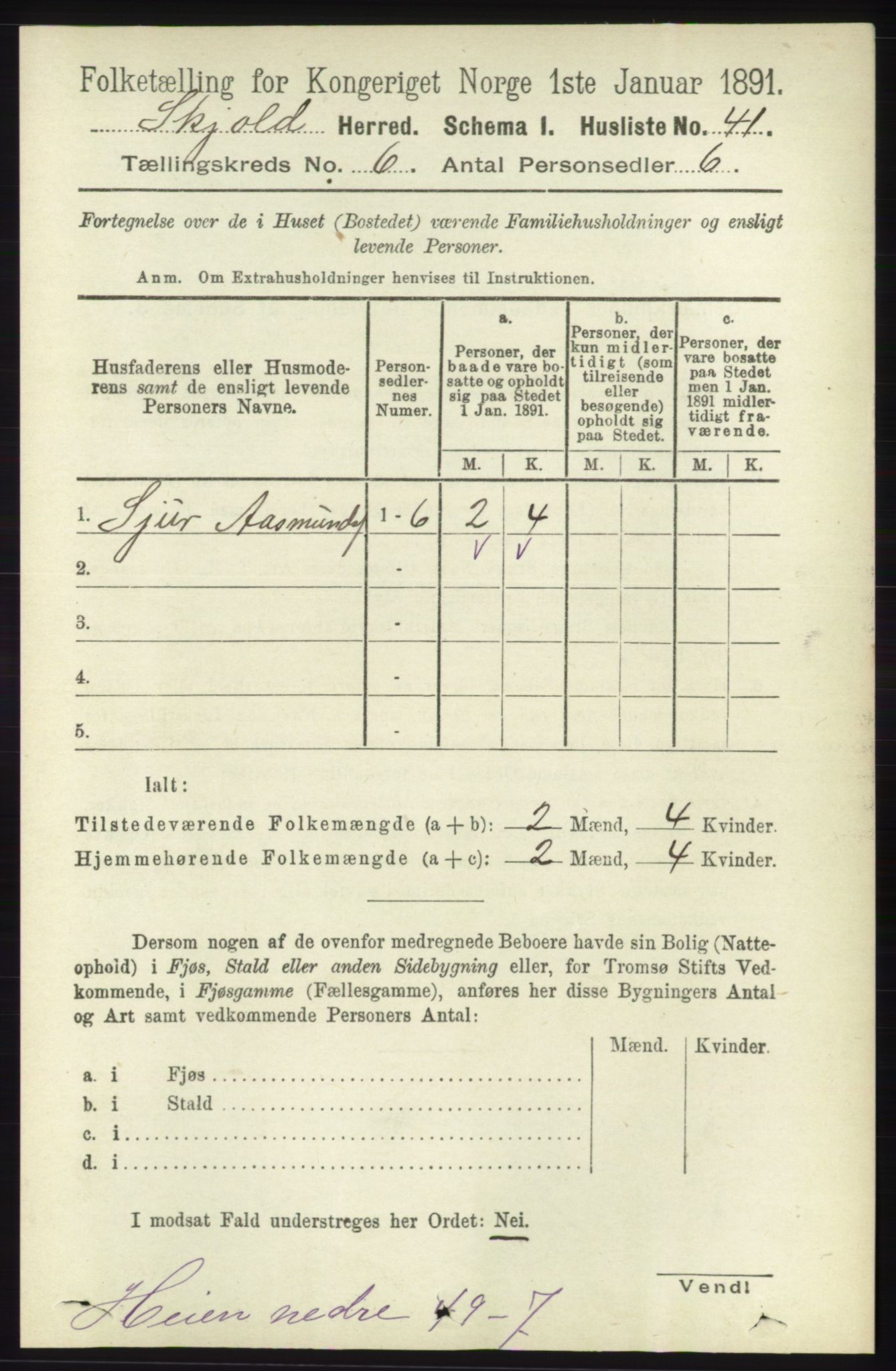 RA, 1891 census for 1154 Skjold, 1891, p. 990