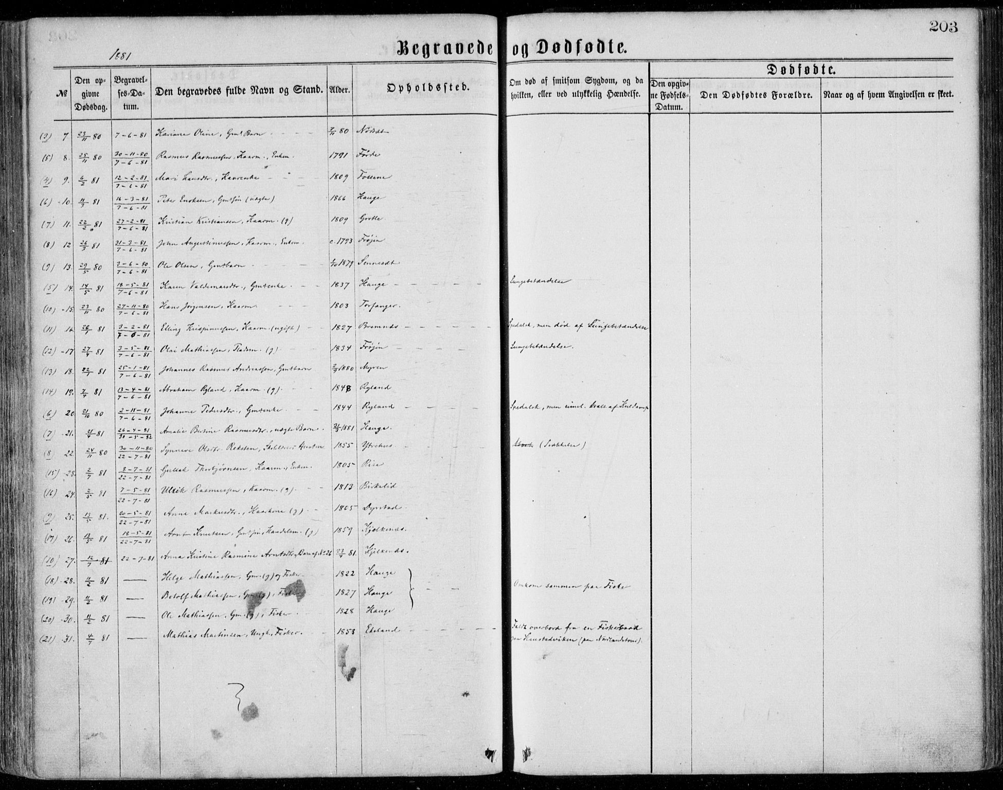 Bremanger sokneprestembete, SAB/A-82201/H/Haa/Haaa/L0001: Parish register (official) no. A  1, 1864-1883, p. 203