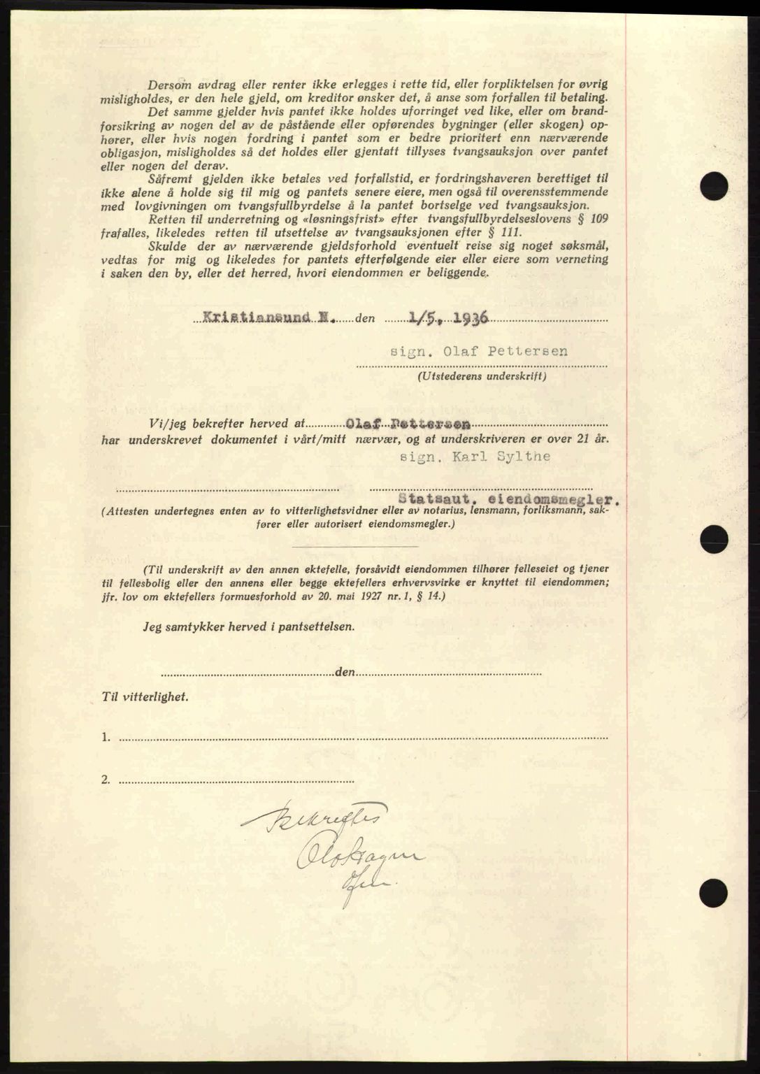 Kristiansund byfogd, AV/SAT-A-4587/A/27: Mortgage book no. 29, 1936-1937, Diary no: : 312/1936