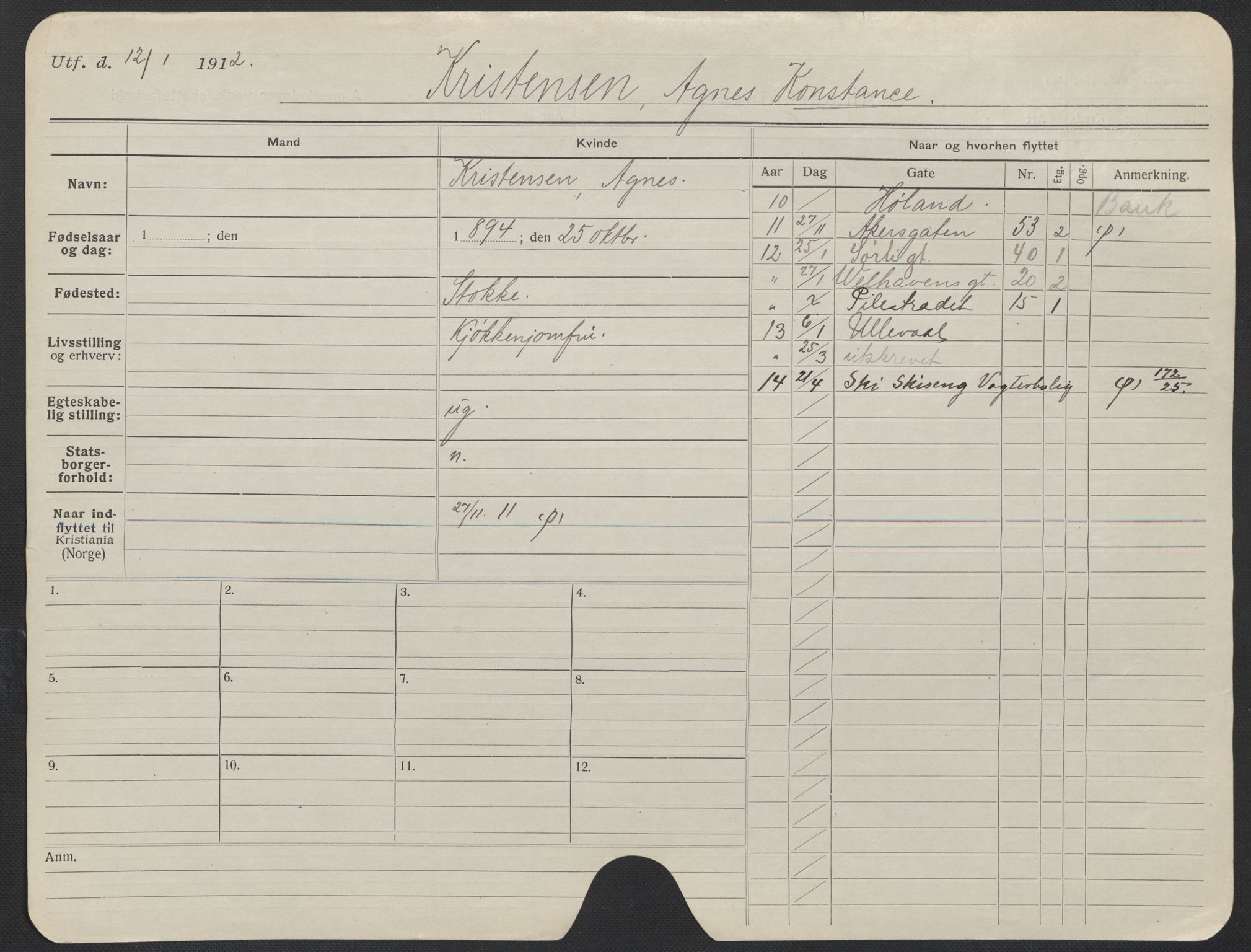 Oslo folkeregister, Registerkort, AV/SAO-A-11715/F/Fa/Fac/L0019: Kvinner, 1906-1914, p. 157a