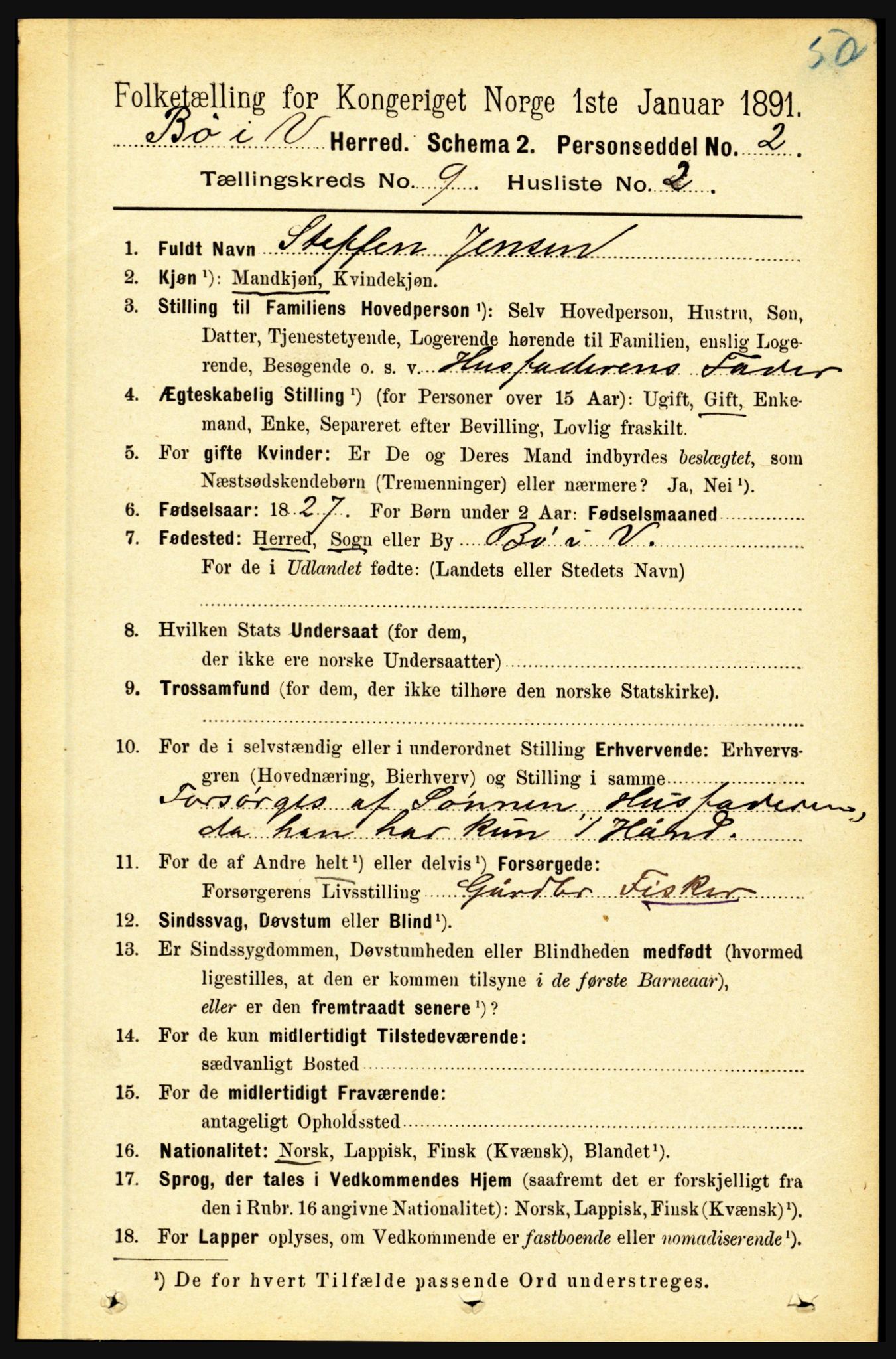 RA, 1891 census for 1867 Bø, 1891, p. 3326