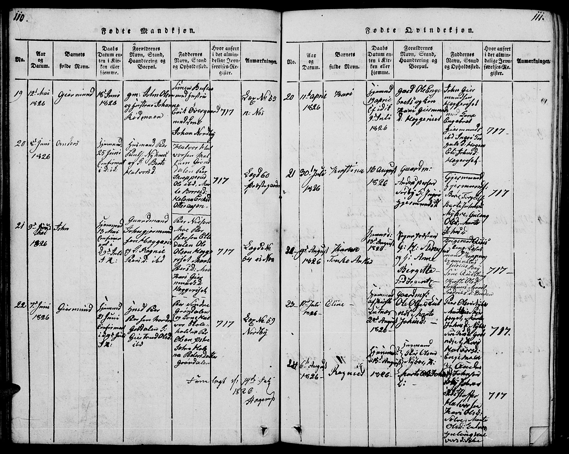 Trysil prestekontor, AV/SAH-PREST-046/H/Ha/Hab/L0004: Parish register (copy) no. 4, 1814-1841, p. 110-111