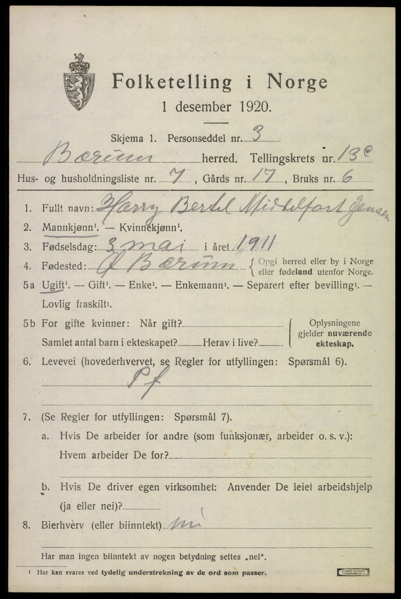 SAO, 1920 census for Bærum, 1920, p. 35724