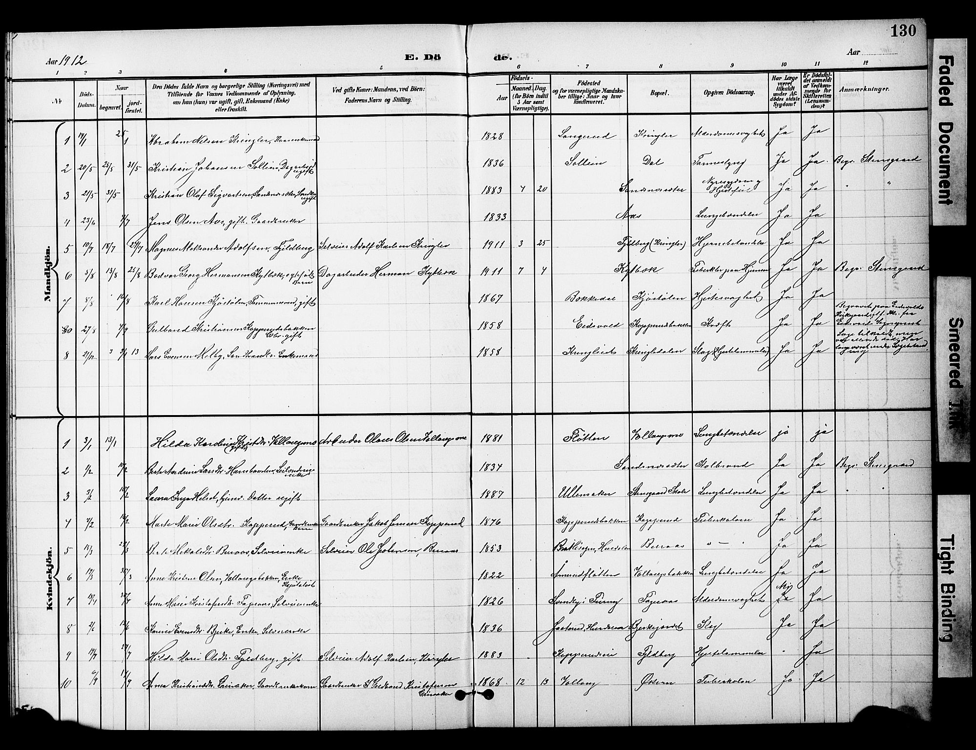 Nannestad prestekontor Kirkebøker, SAO/A-10414a/G/Gc/L0001: Parish register (copy) no. III 1, 1901-1916, p. 130