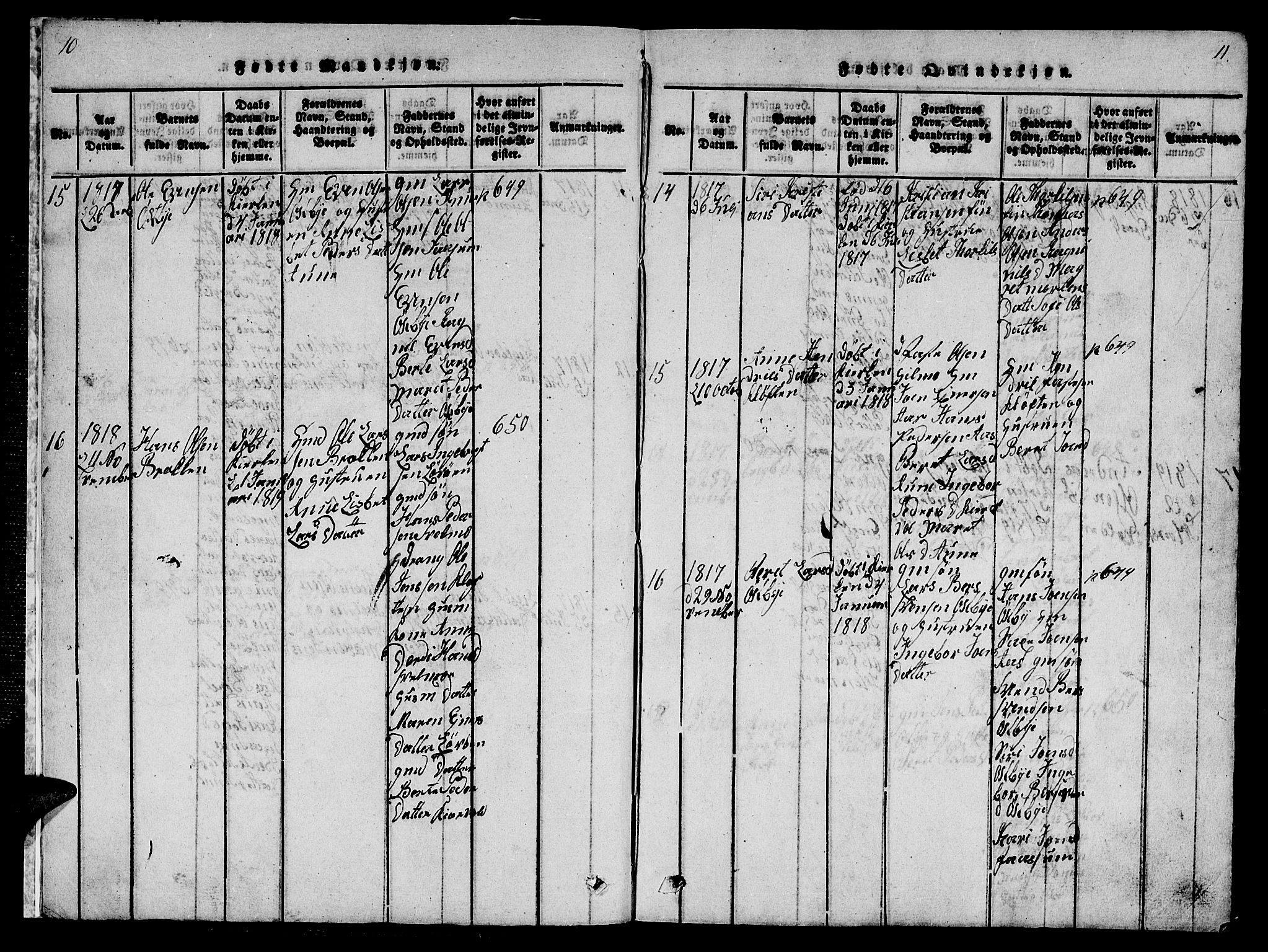 Ministerialprotokoller, klokkerbøker og fødselsregistre - Sør-Trøndelag, SAT/A-1456/698/L1164: Parish register (copy) no. 698C01, 1816-1861, p. 10-11
