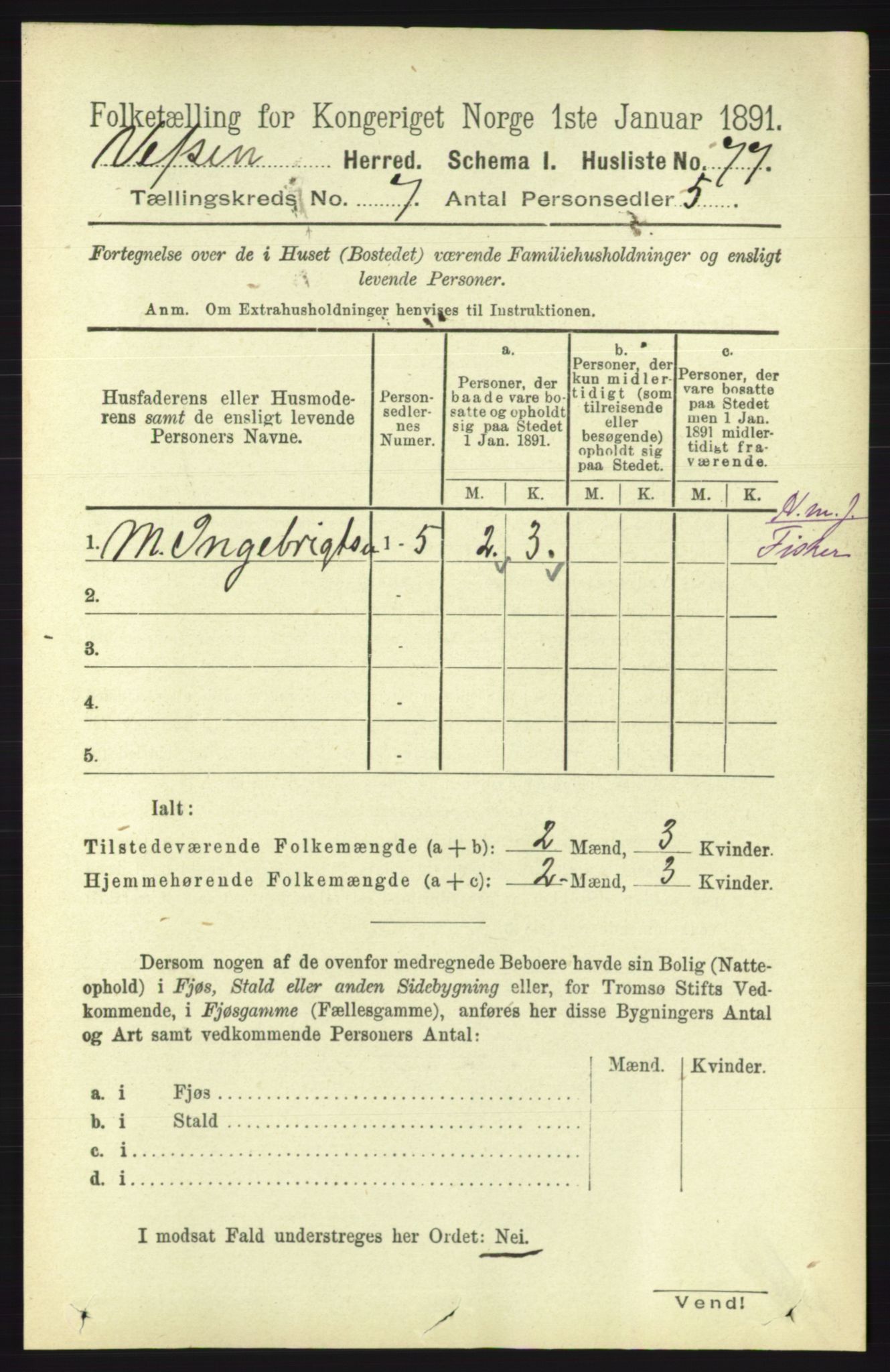 RA, 1891 census for 1824 Vefsn, 1891, p. 3649