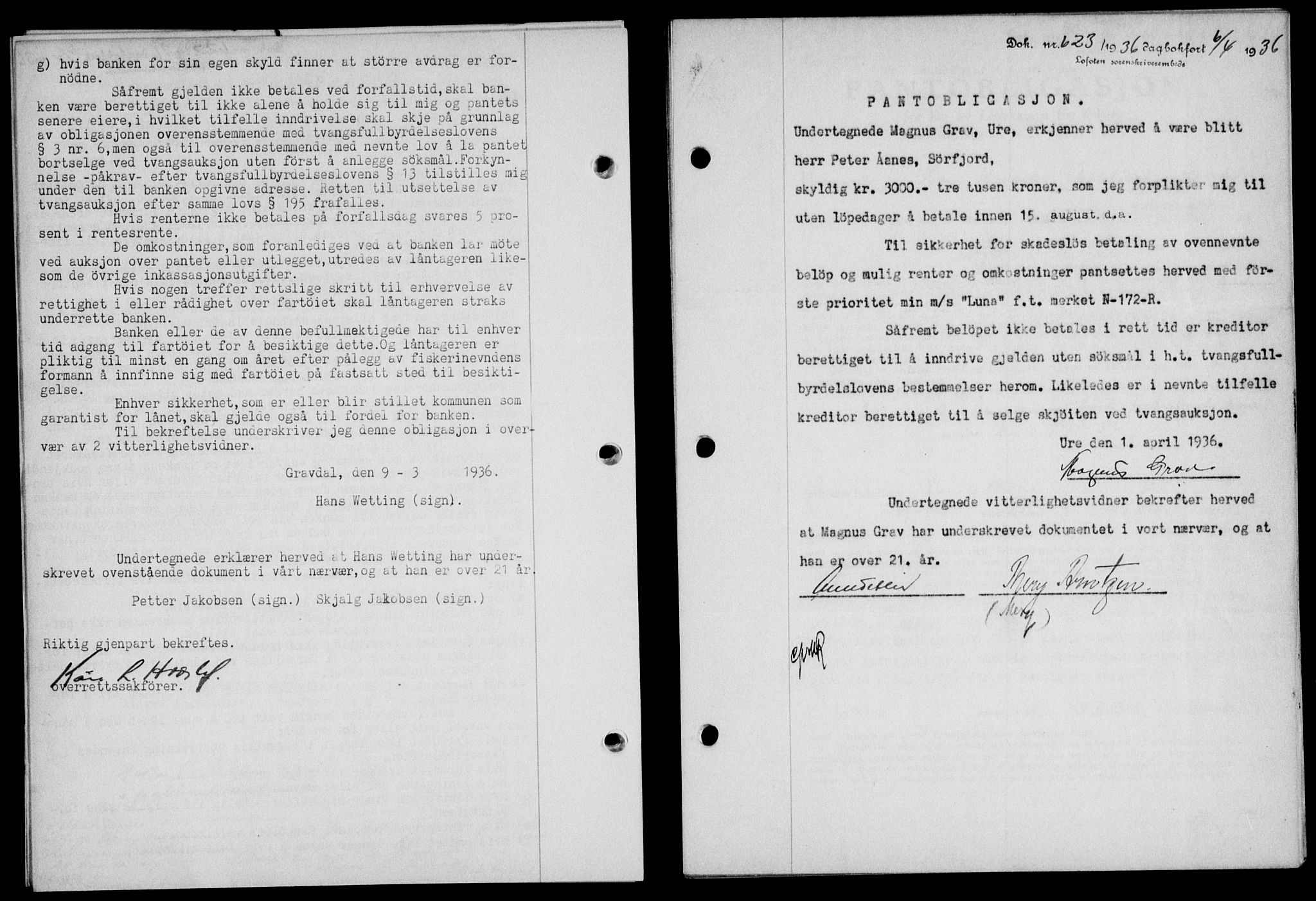 Lofoten sorenskriveri, SAT/A-0017/1/2/2C/L0033b: Mortgage book no. 33b, 1936-1936, Diary no: : 623/1936