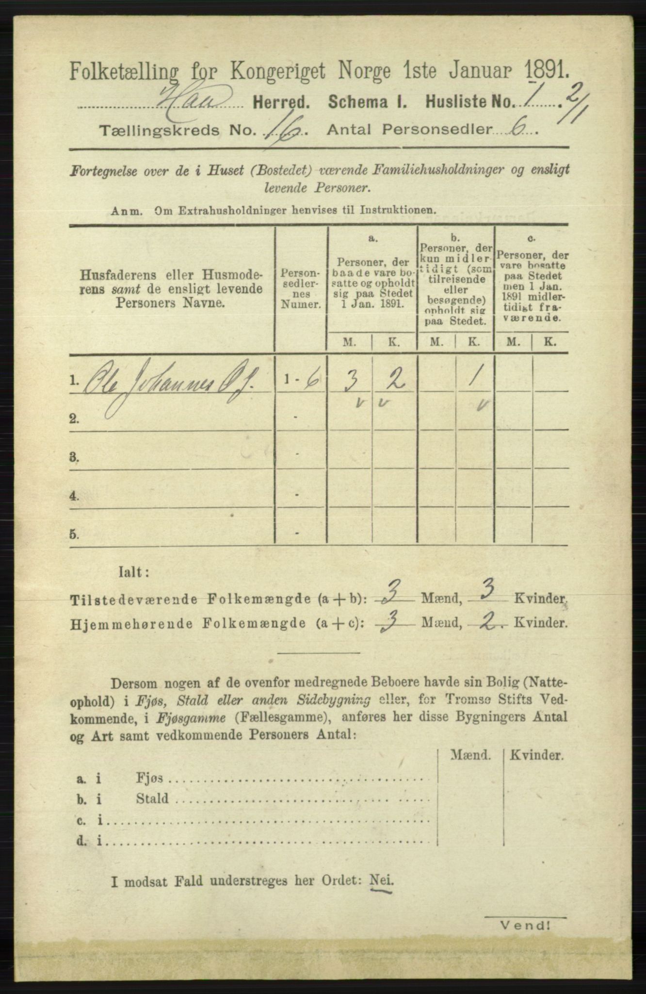 RA, 1891 census for 1119 Hå, 1891, p. 3990