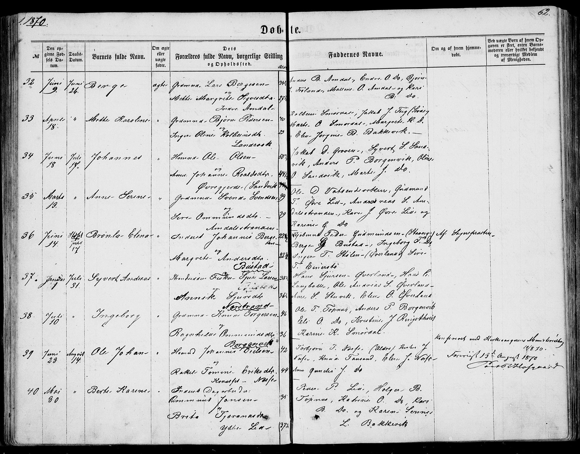 Nedstrand sokneprestkontor, AV/SAST-A-101841/01/IV: Parish register (official) no. A 9, 1861-1876, p. 62