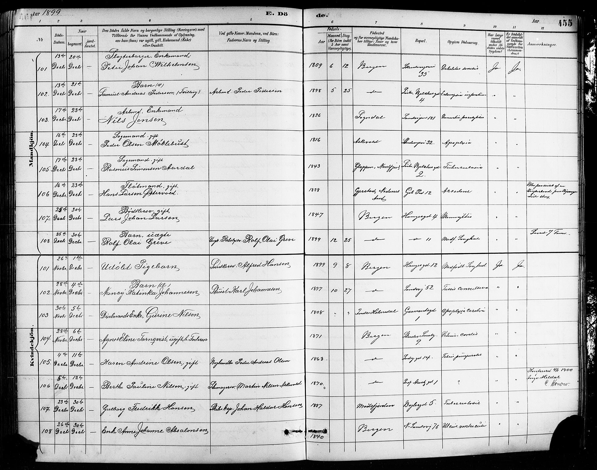 Sandviken Sokneprestembete, AV/SAB-A-77601/H/Hb/L0002: Parish register (copy) no. A 3, 1888-1902, p. 455