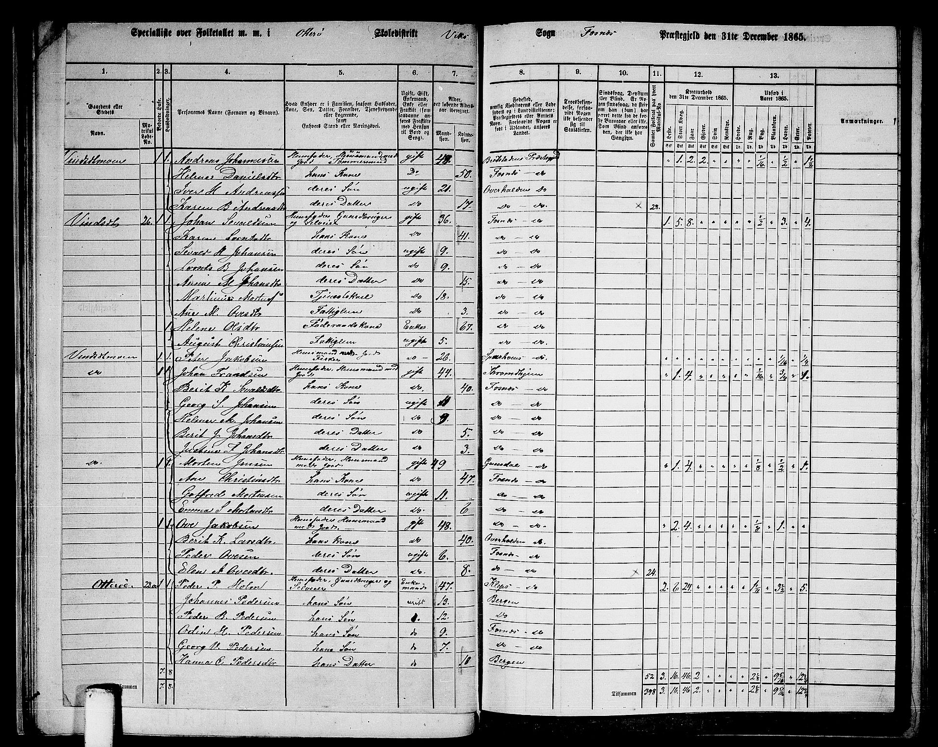 RA, 1865 census for Fosnes, 1865, p. 30