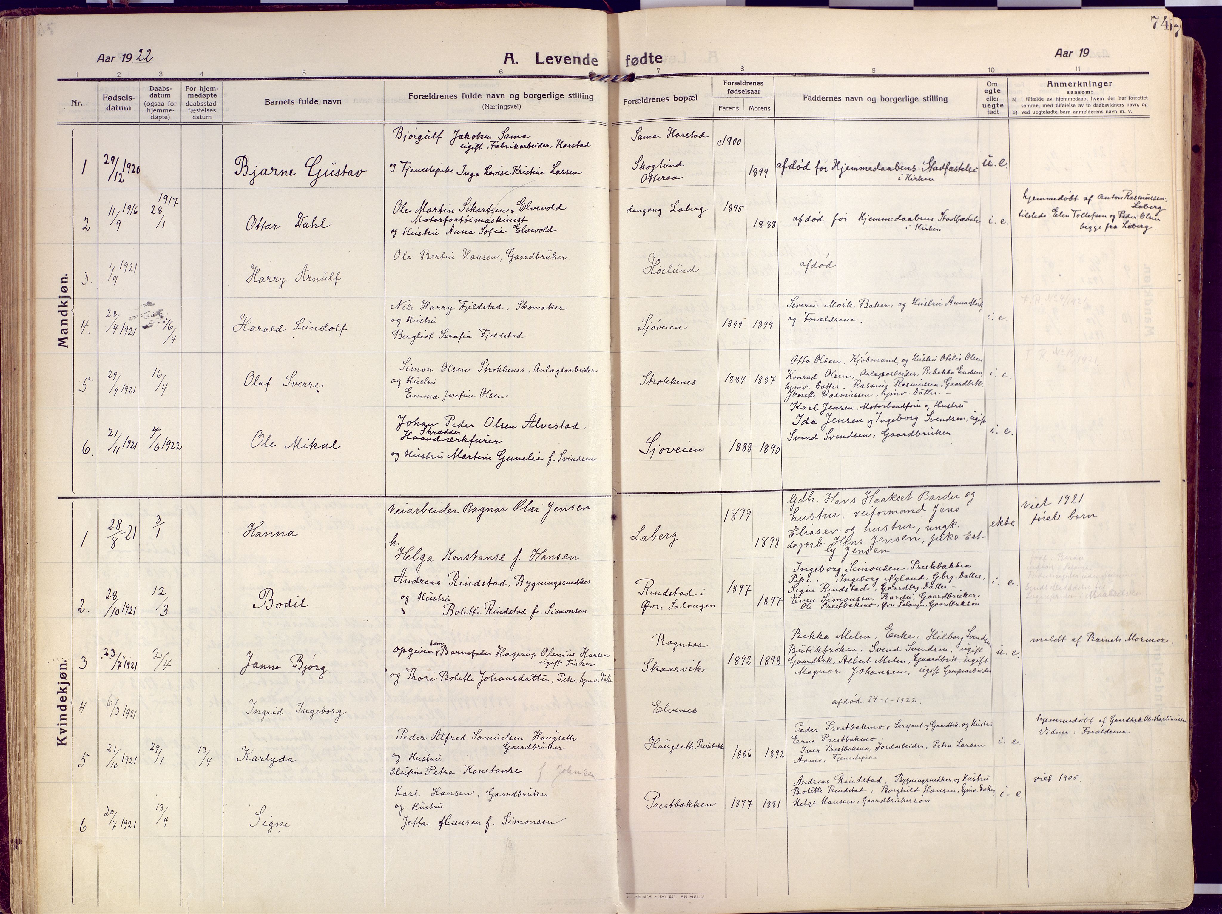 Salangen sokneprestembete, AV/SATØ-S-1324/H/Ha/L0004kirke: Parish register (official) no. 4, 1912-1927, p. 74