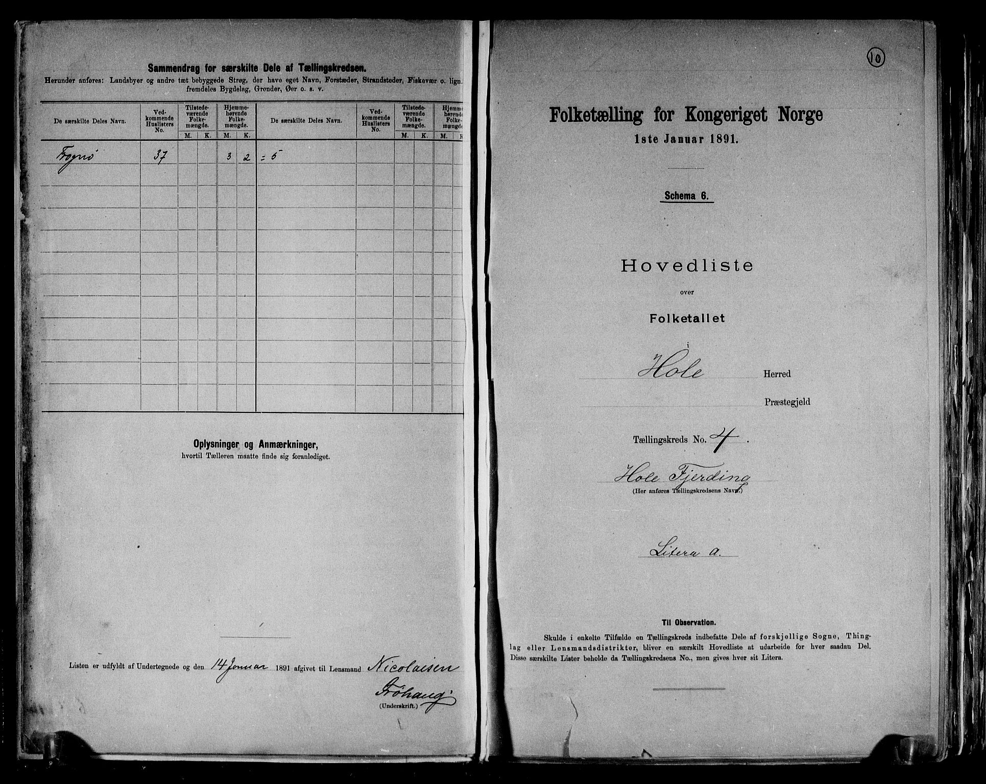 RA, 1891 census for 0612 Hole, 1891, p. 11