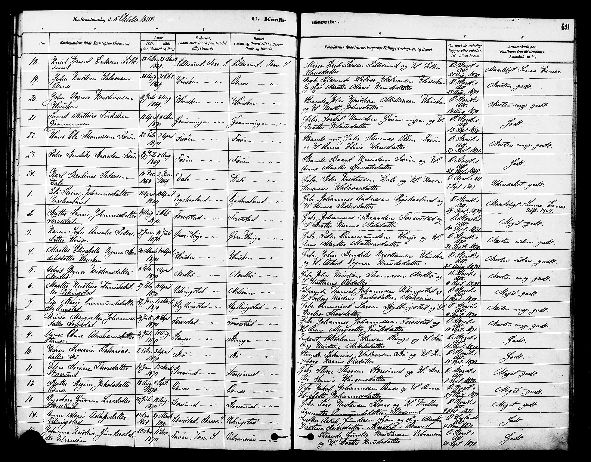 Torvastad sokneprestkontor, SAST/A -101857/H/Ha/Haa/L0014: Parish register (official) no. A 13, 1879-1888, p. 49