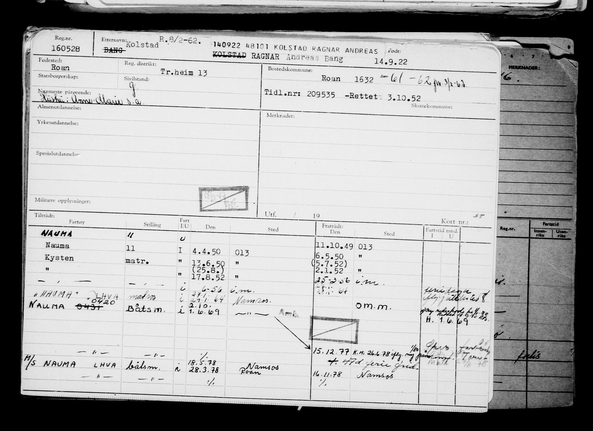 Direktoratet for sjømenn, RA/S-3545/G/Gb/L0210: Hovedkort, 1922, p. 609