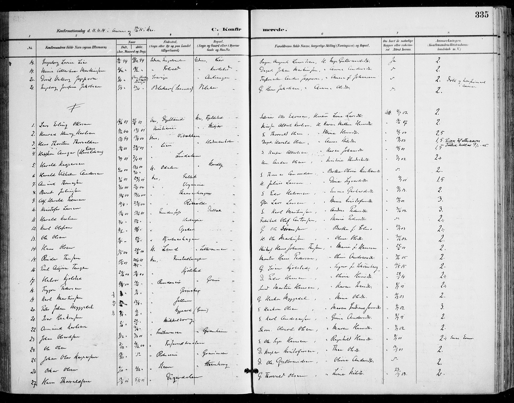 Nes prestekontor Kirkebøker, AV/SAO-A-10410/F/Fa/L0011: Parish register (official) no. I 11, 1899-1918, p. 335