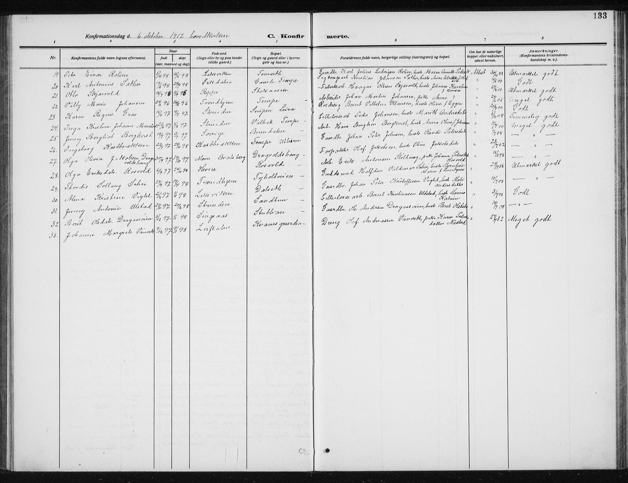 Ministerialprotokoller, klokkerbøker og fødselsregistre - Sør-Trøndelag, SAT/A-1456/606/L0314: Parish register (copy) no. 606C10, 1911-1937, p. 133