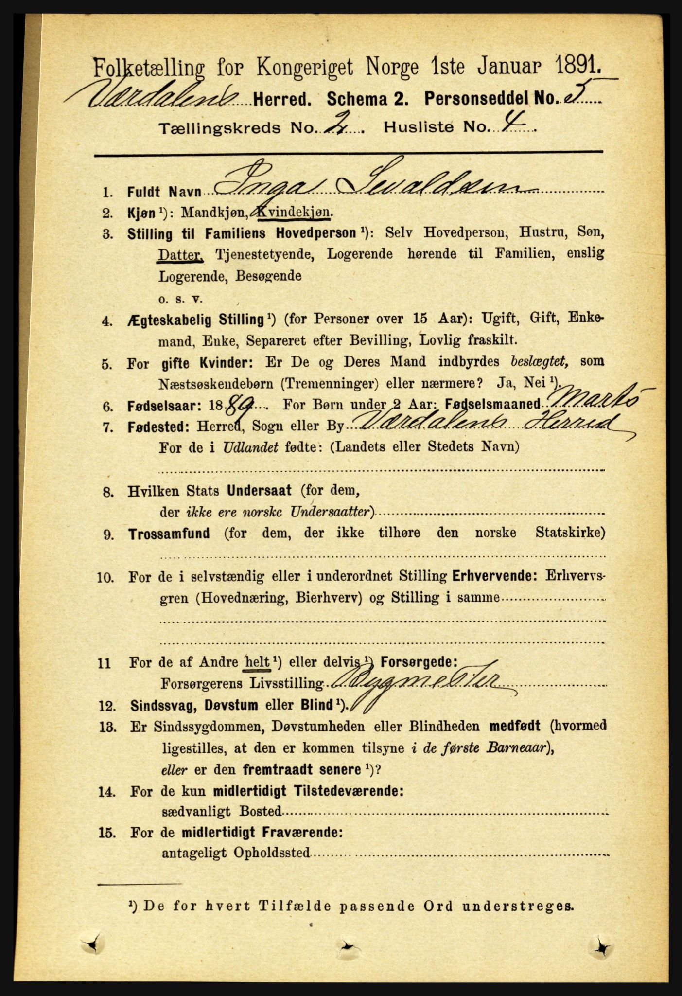 RA, 1891 census for 1721 Verdal, 1891, p. 805