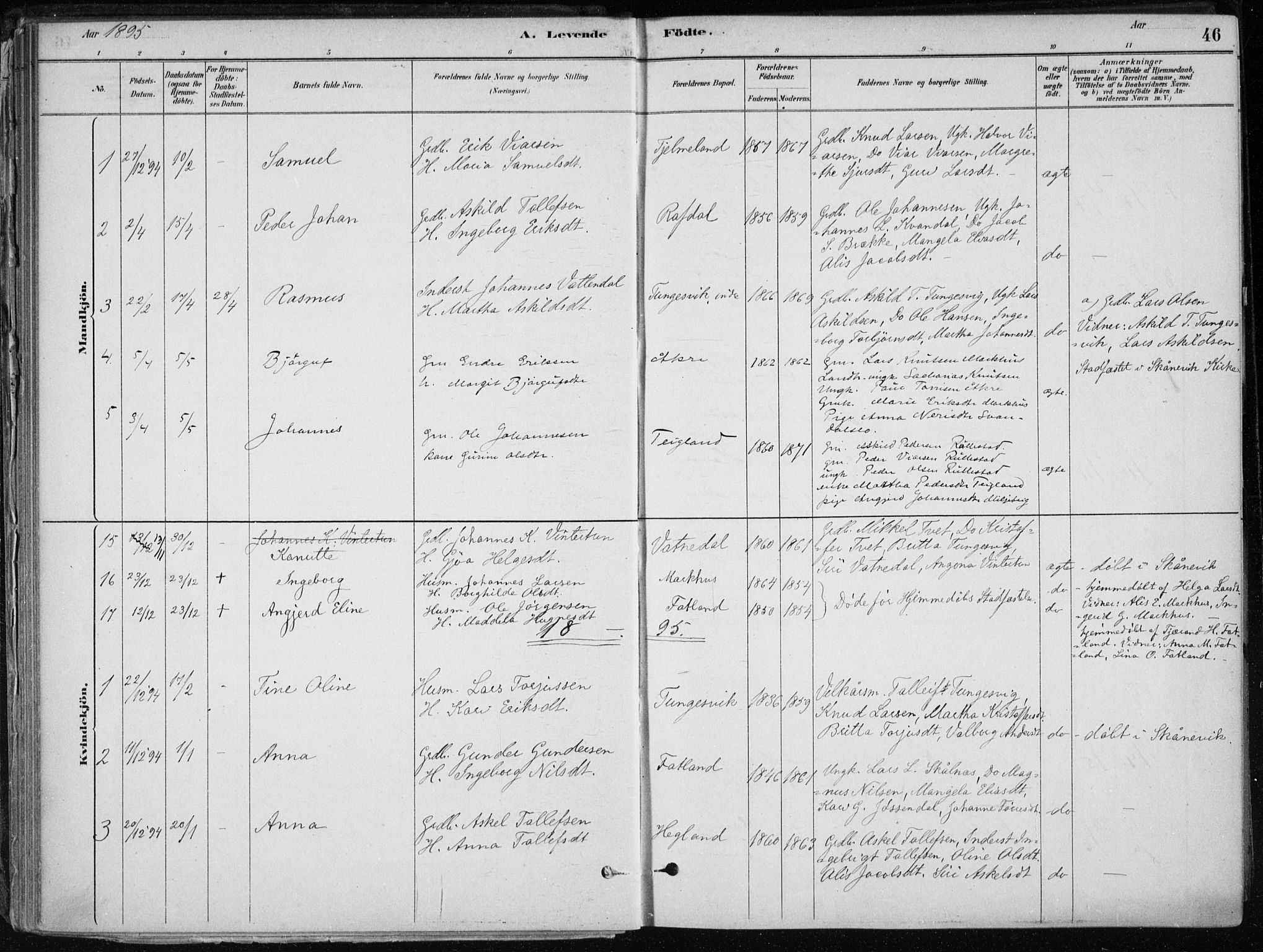 Skånevik sokneprestembete, AV/SAB-A-77801/H/Haa: Parish register (official) no. E  1, 1879-1901, p. 46