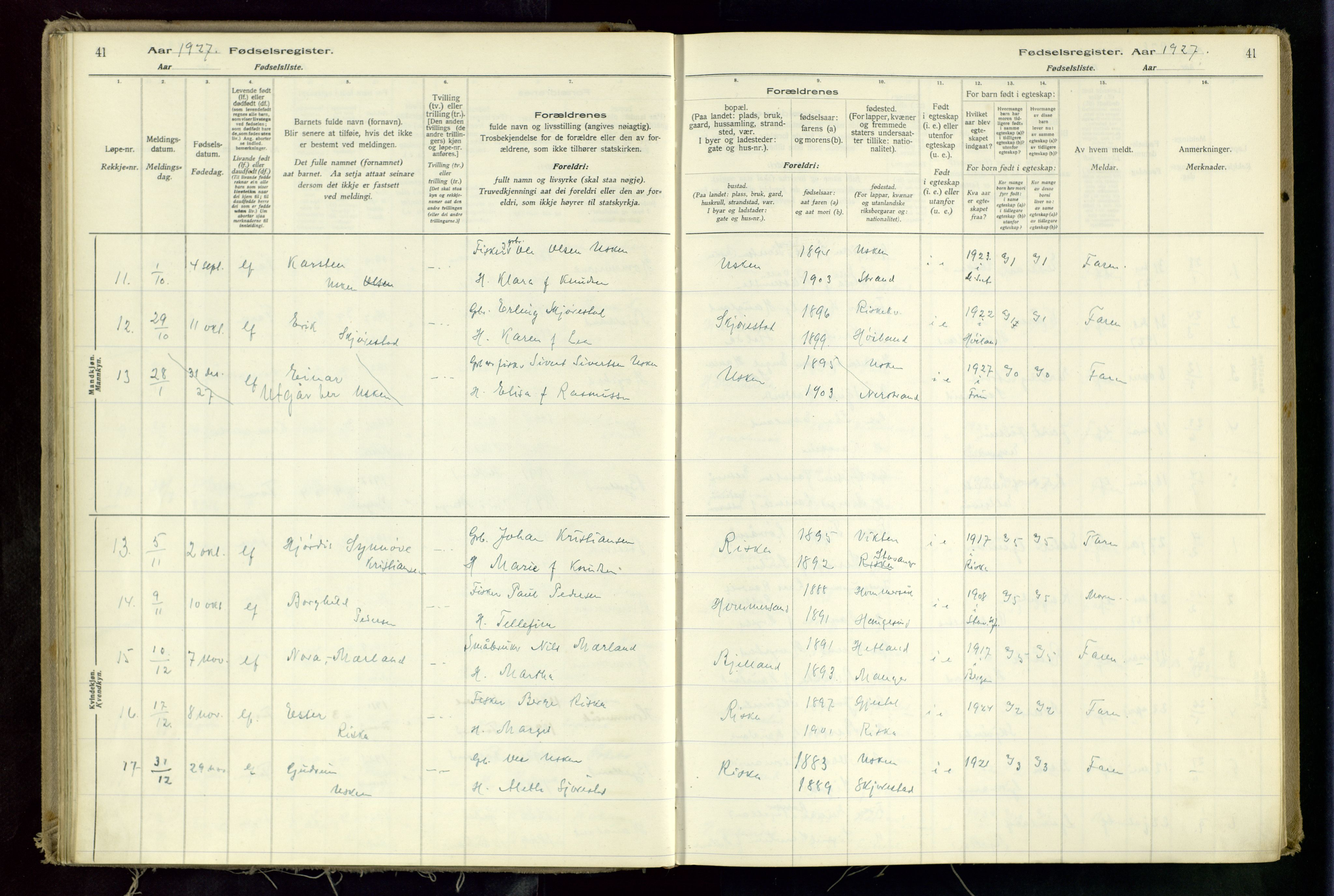 Hetland sokneprestkontor, AV/SAST-A-101826/70/704BA/L0002: Birth register no. 2, 1916-1968, p. 41