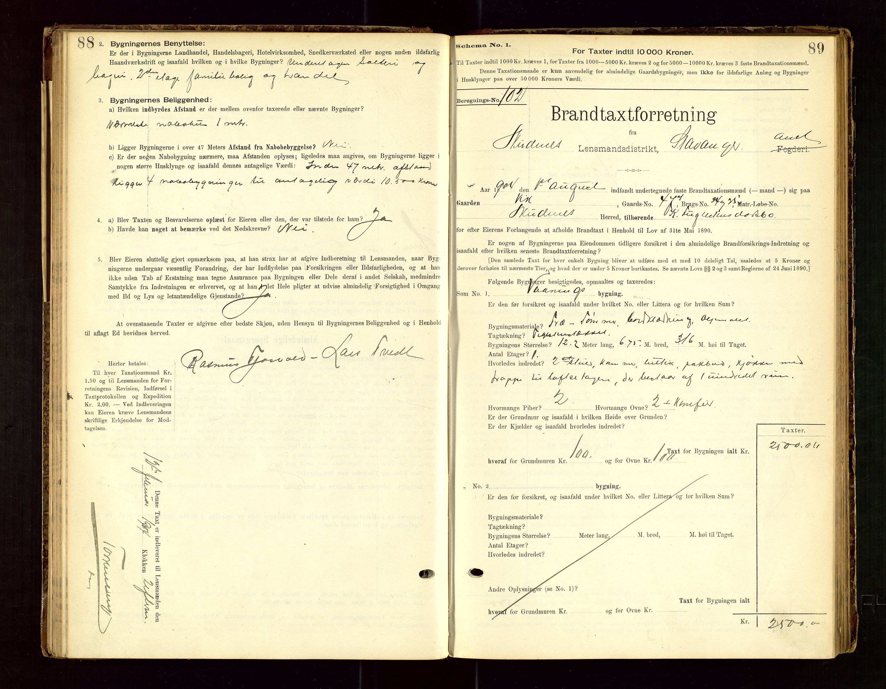 Skudenes lensmannskontor, SAST/A-100444/Gob/L0001: "Brandtaxationsprotokoll", 1895-1924, p. 88-89