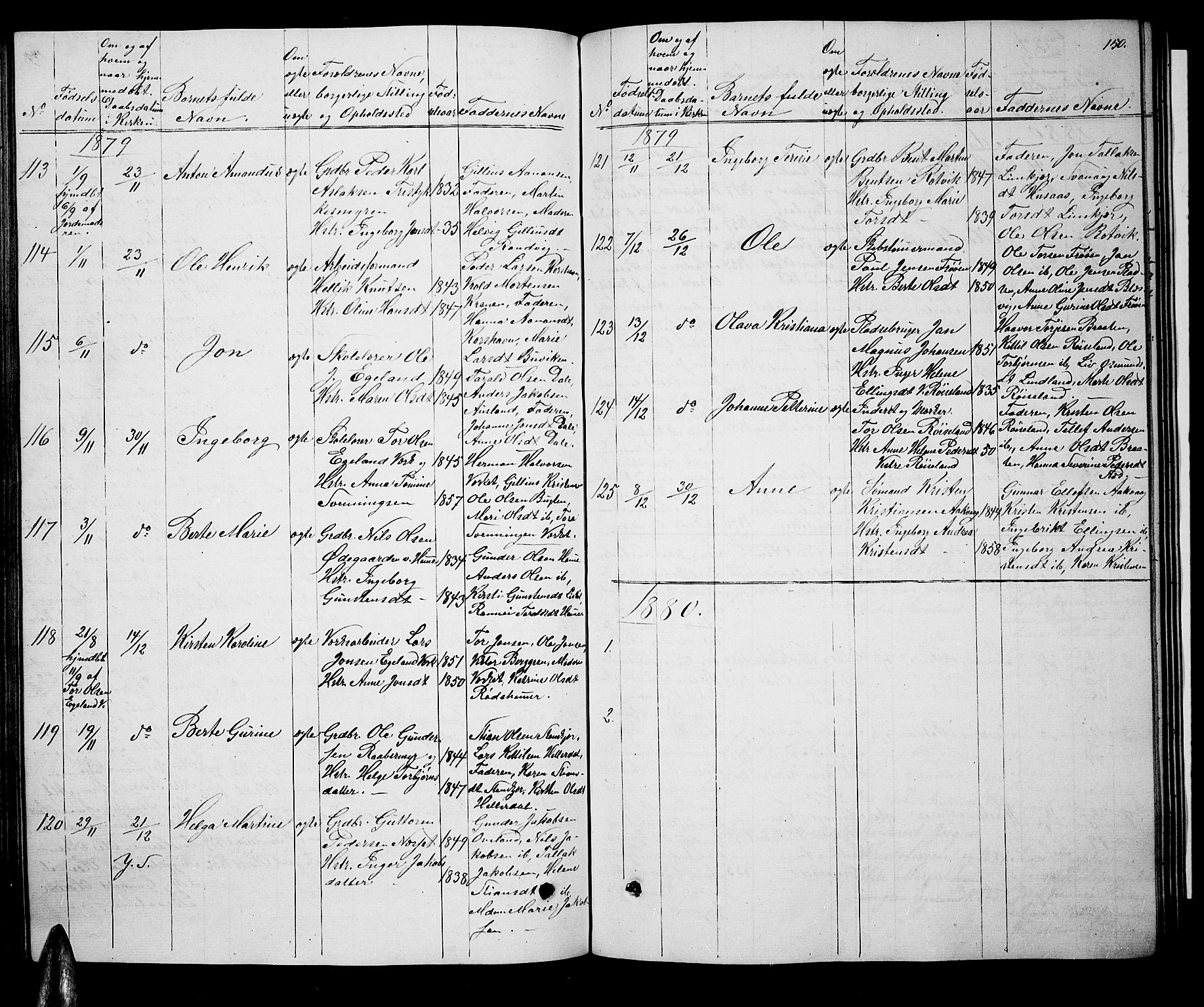 Søndeled sokneprestkontor, AV/SAK-1111-0038/F/Fb/L0004: Parish register (copy) no. B 4, 1857-1884, p. 150