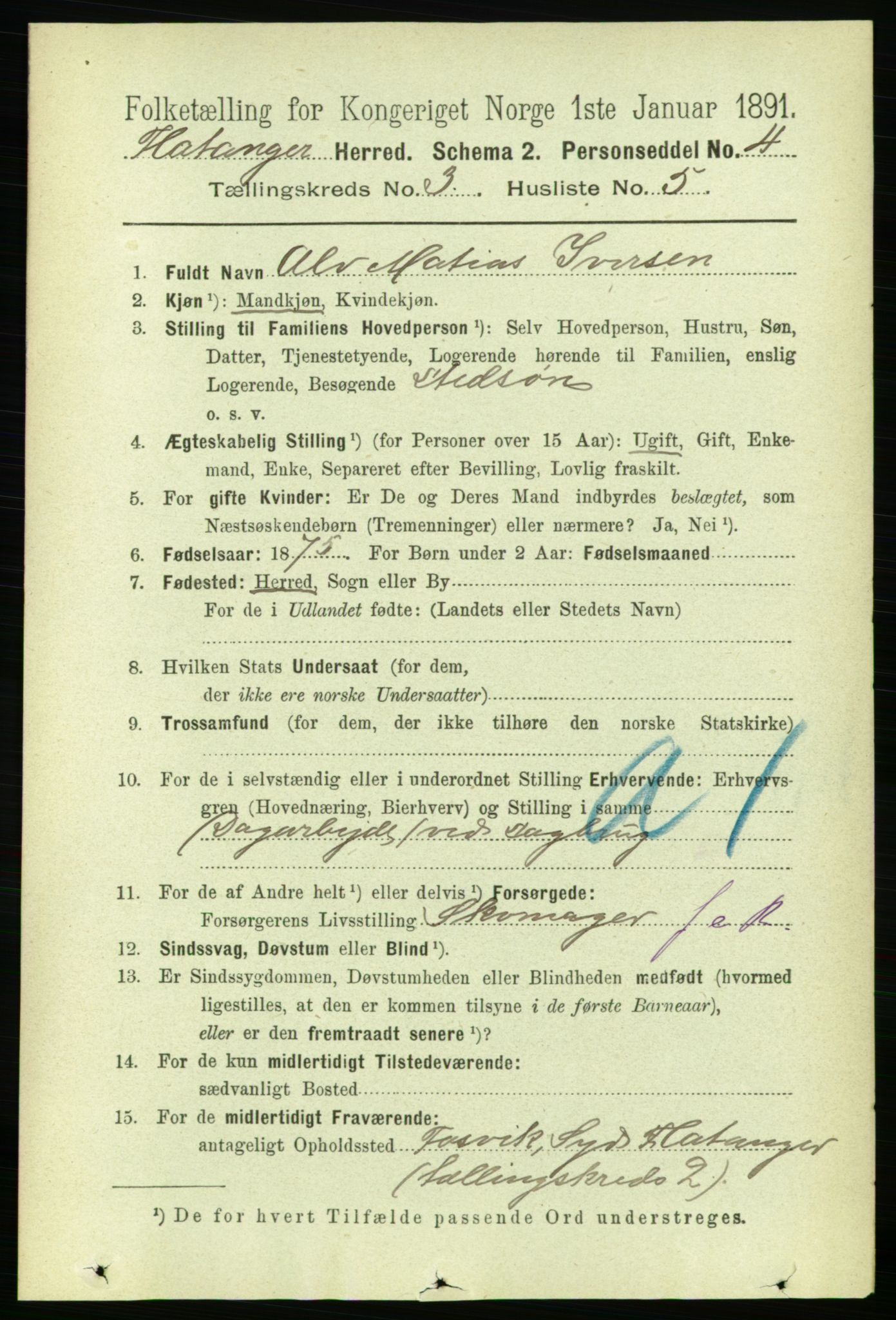 RA, 1891 census for 1749 Flatanger, 1891, p. 1381