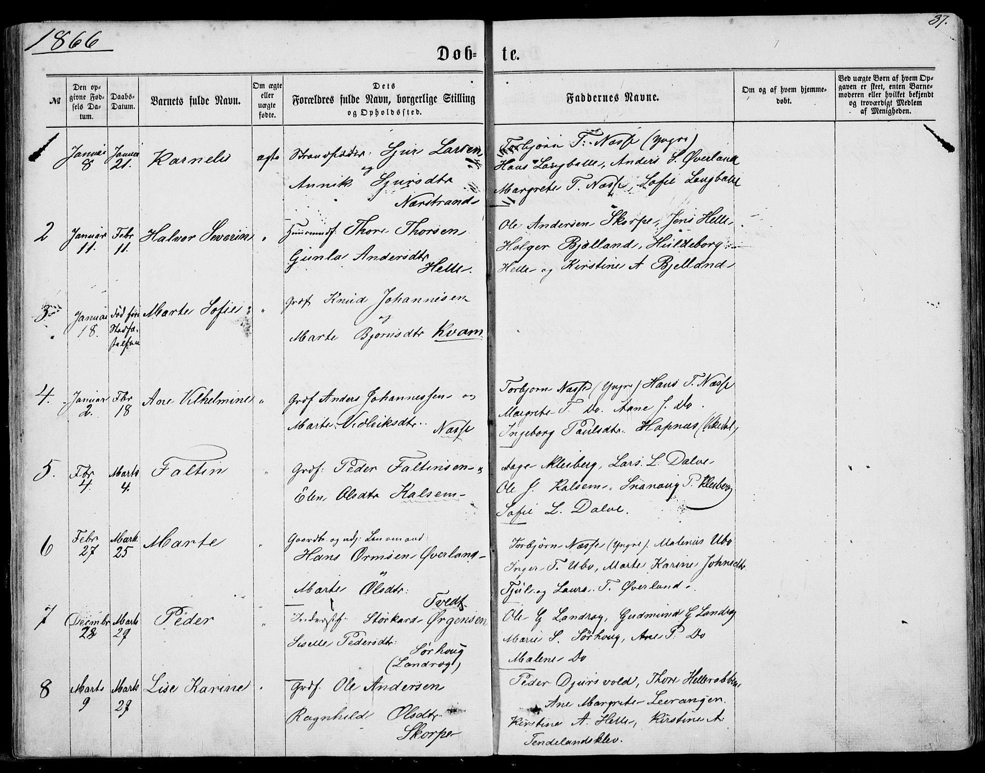 Nedstrand sokneprestkontor, SAST/A-101841/01/IV: Parish register (official) no. A 9, 1861-1876, p. 38