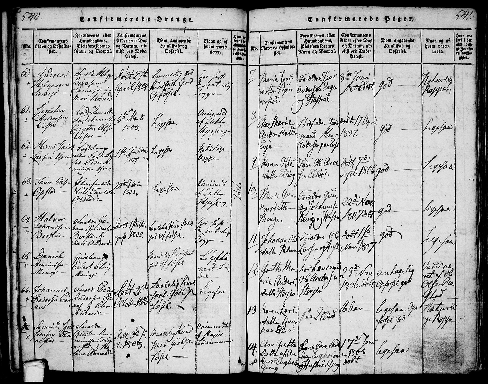 Tune prestekontor Kirkebøker, AV/SAO-A-2007/F/Fa/L0005: Parish register (official) no. 5, 1815-1823, p. 540-541