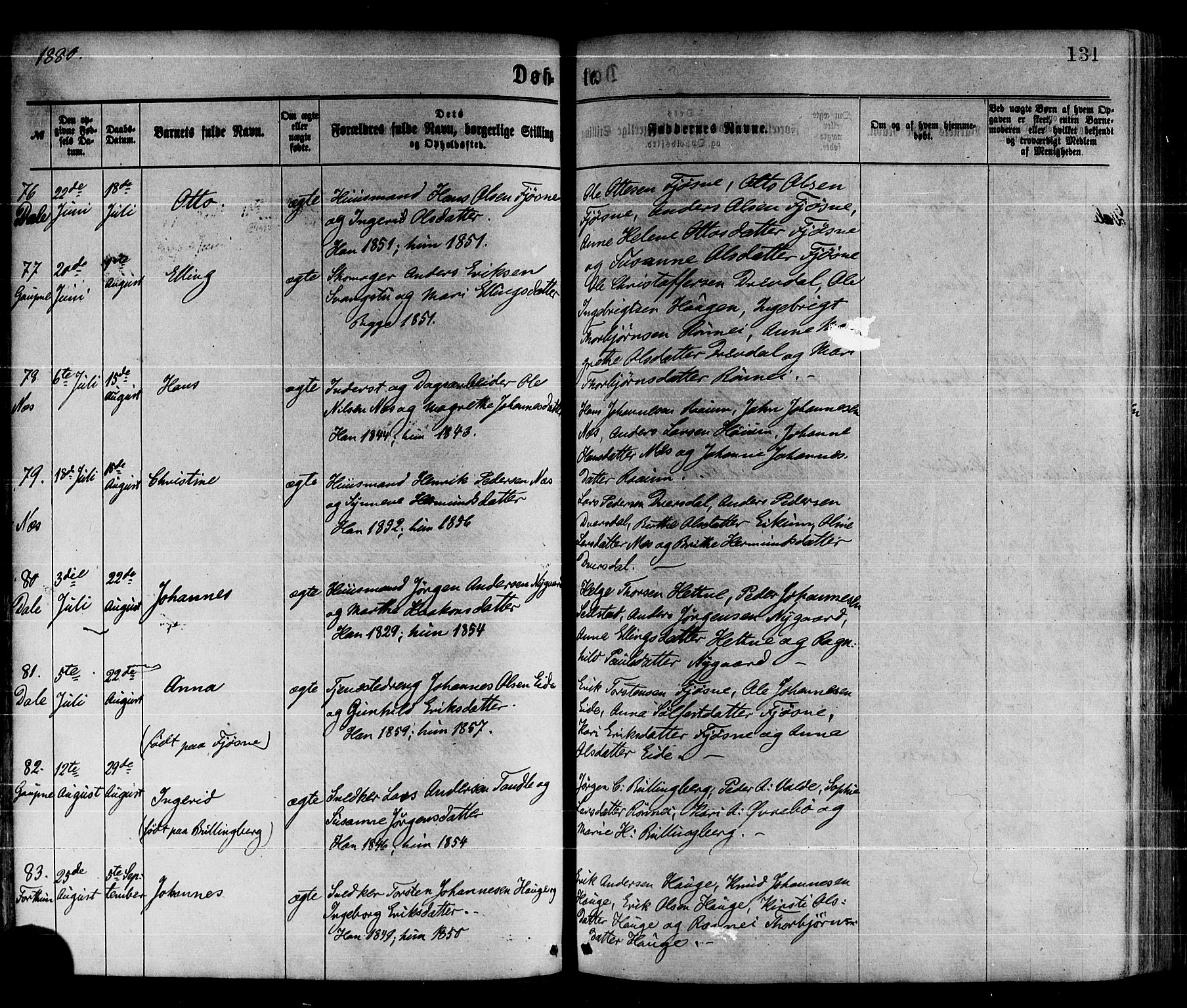 Luster sokneprestembete, AV/SAB-A-81101/H/Haa/Haaa/L0010: Parish register (official) no. A 10, 1871-1886, p. 131