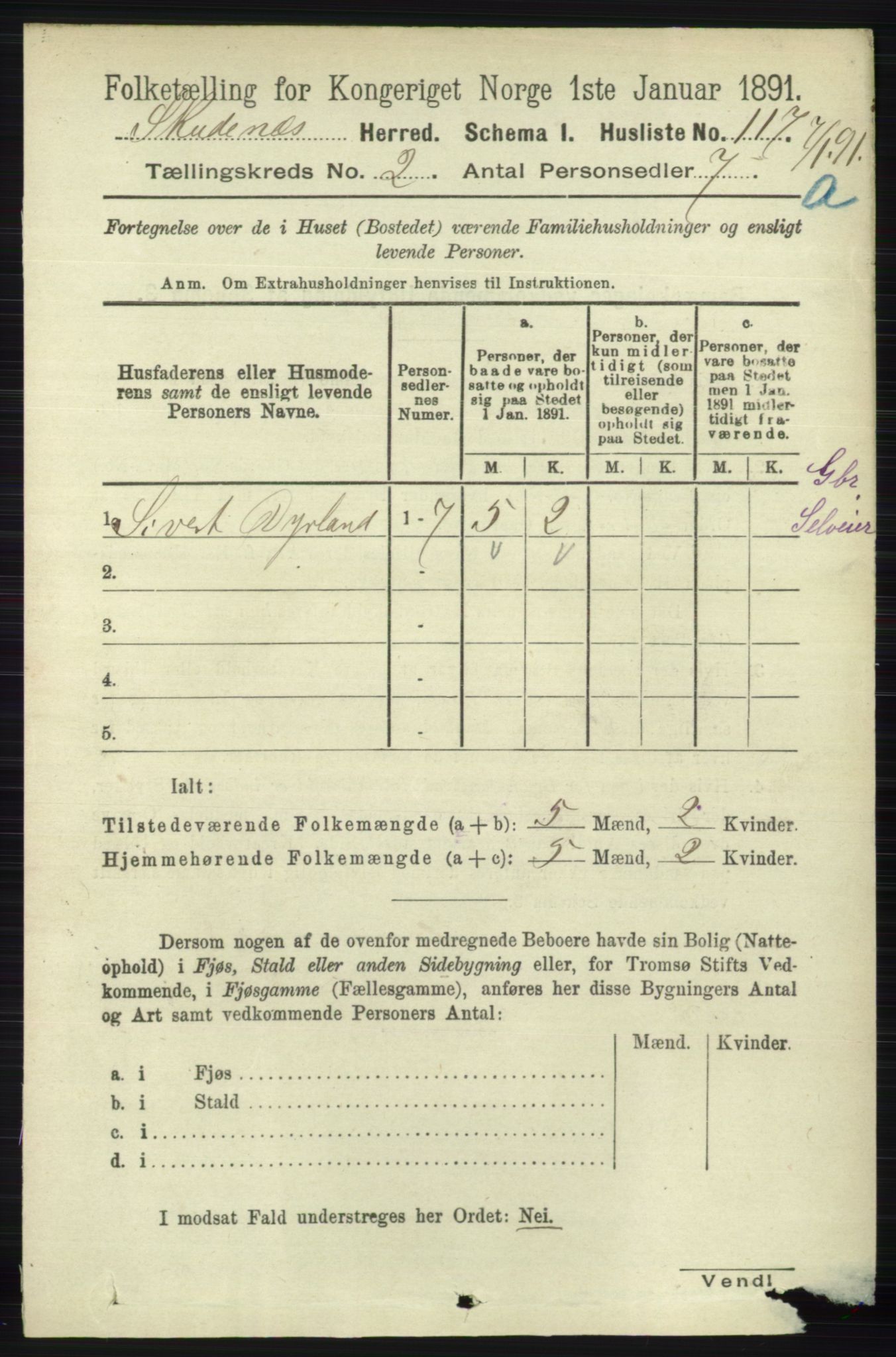 RA, 1891 census for 1150 Skudenes, 1891, p. 676