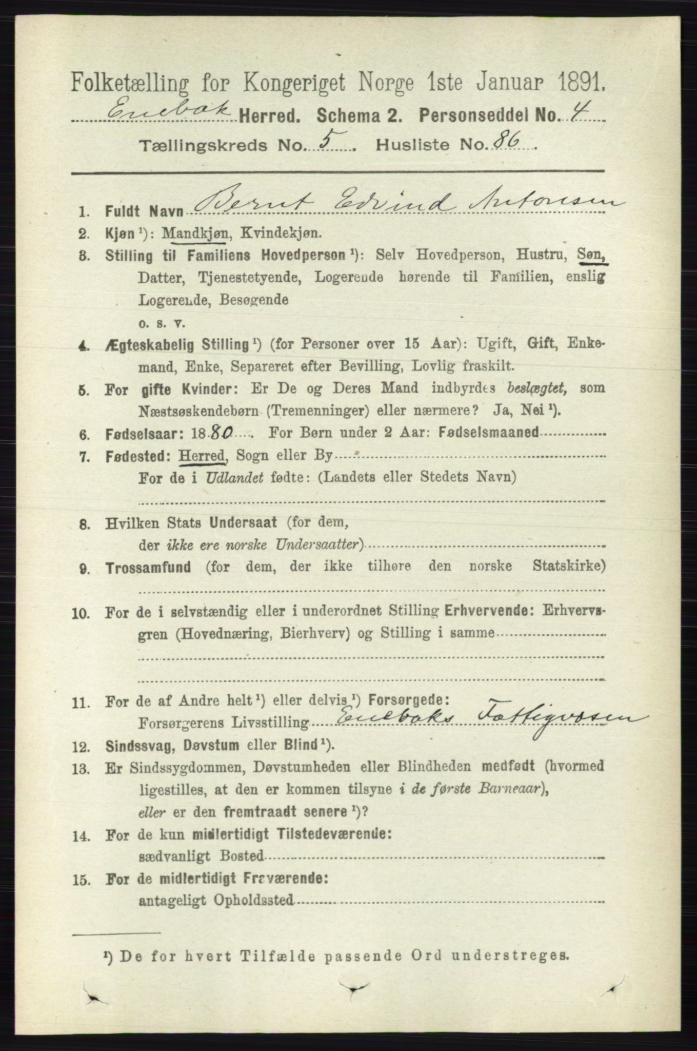 RA, 1891 census for 0229 Enebakk, 1891, p. 2516