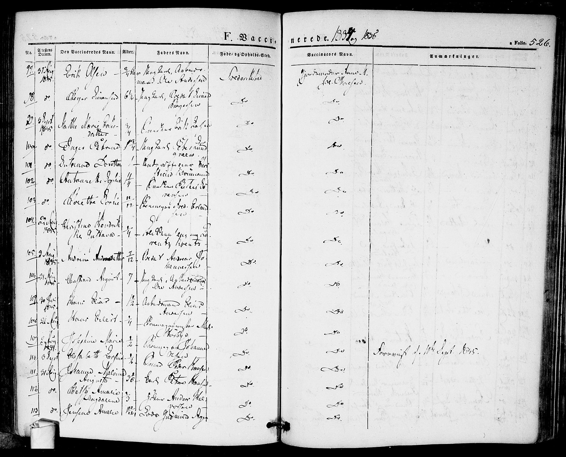 Halden prestekontor Kirkebøker, SAO/A-10909/F/Fa/L0005: Parish register (official) no. I 5, 1834-1845, p. 526