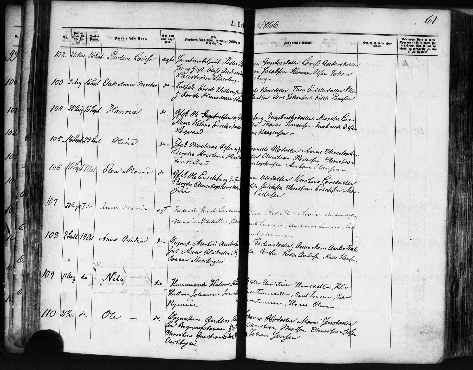 Skedsmo prestekontor Kirkebøker, SAO/A-10033a/F/Fa/L0011: Parish register (official) no. I 11, 1866-1876, p. 61
