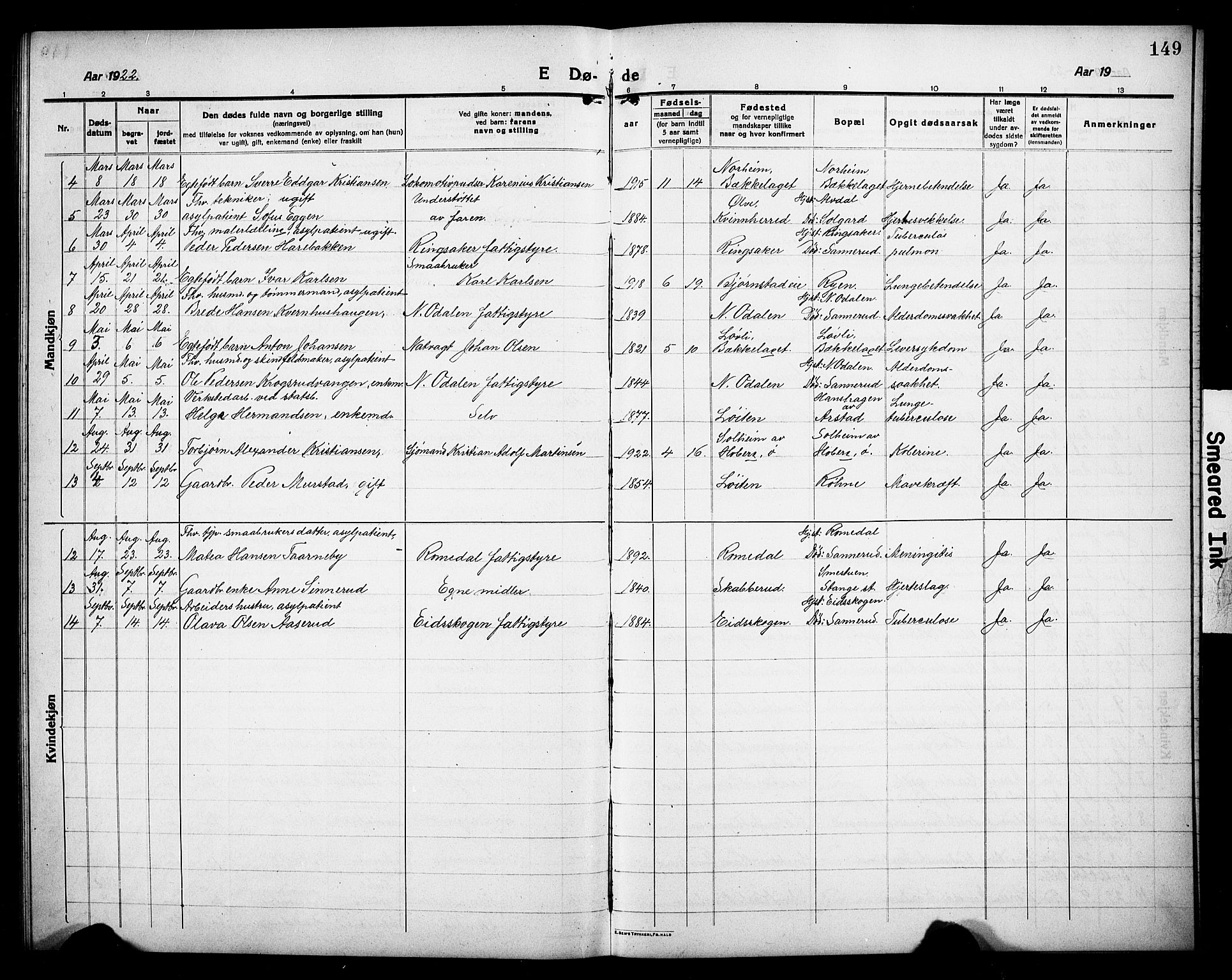 Stange prestekontor, AV/SAH-PREST-002/L/L0015: Parish register (copy) no. 15, 1916-1928, p. 149