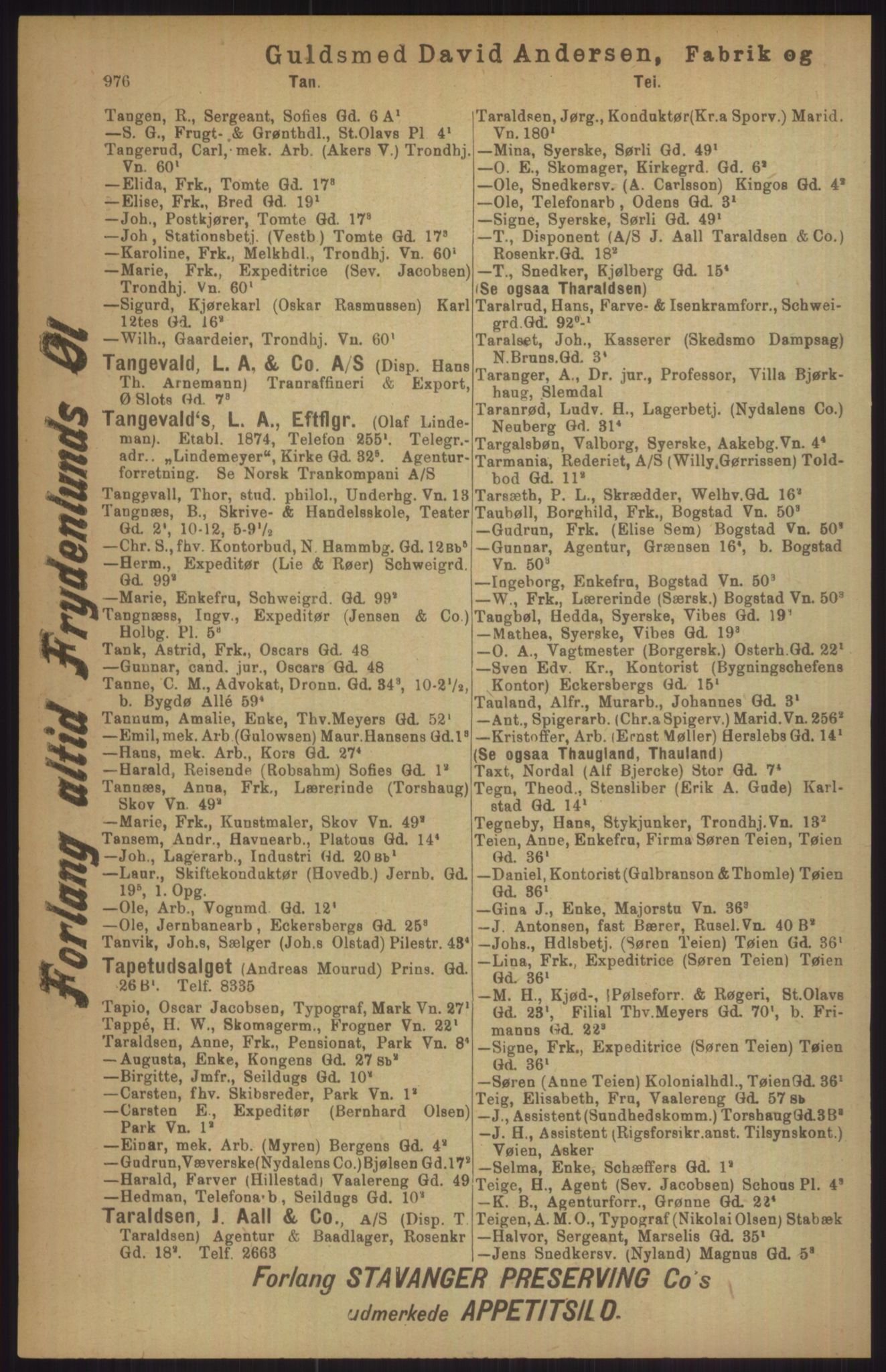 Kristiania/Oslo adressebok, PUBL/-, 1911, p. 976